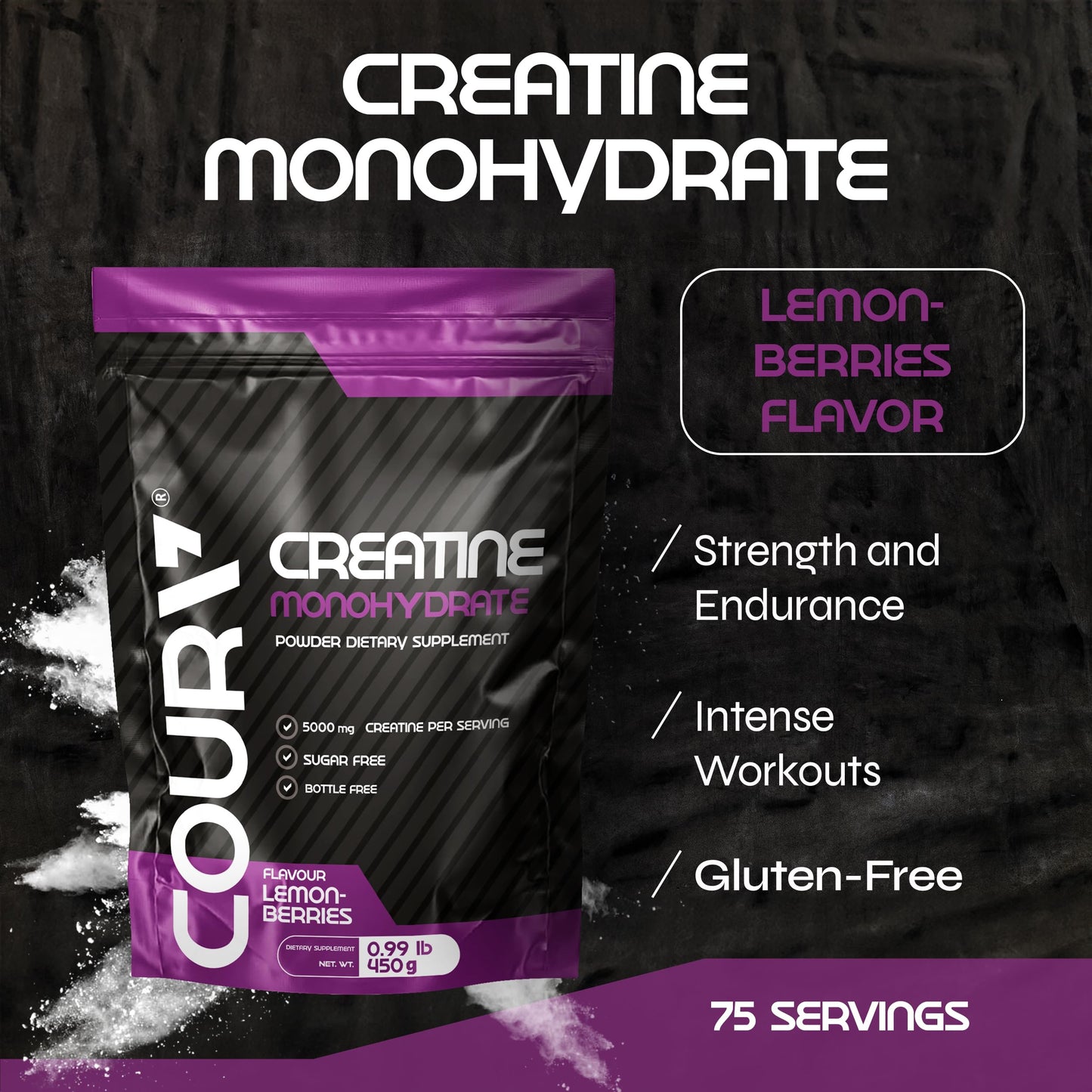 COURA Lemon-Berries Creatine Monohydrate Powder, 15.87 Ounce
