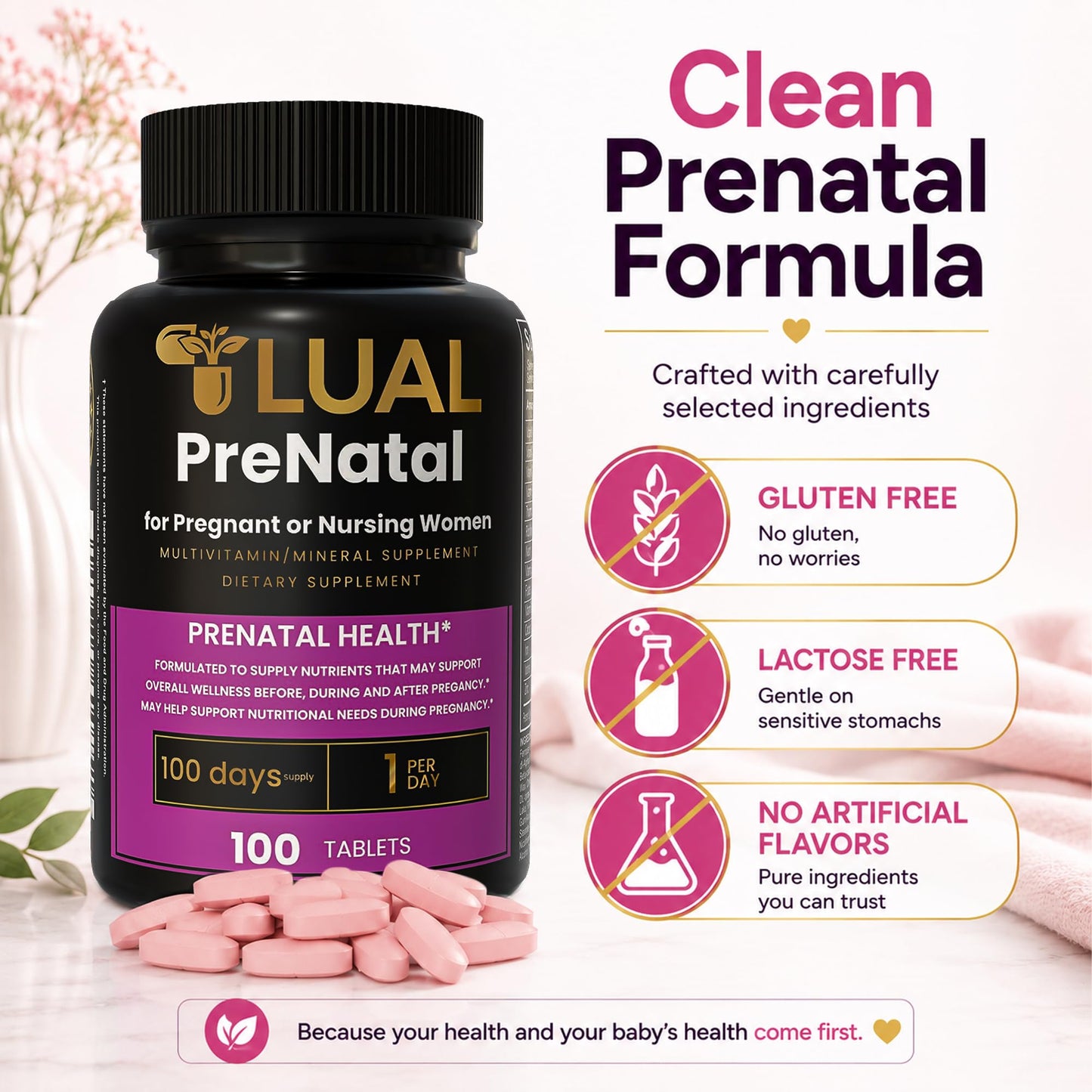 LUAL Prenatal Multivitamin with Folic Acid & Iron Tablet 100