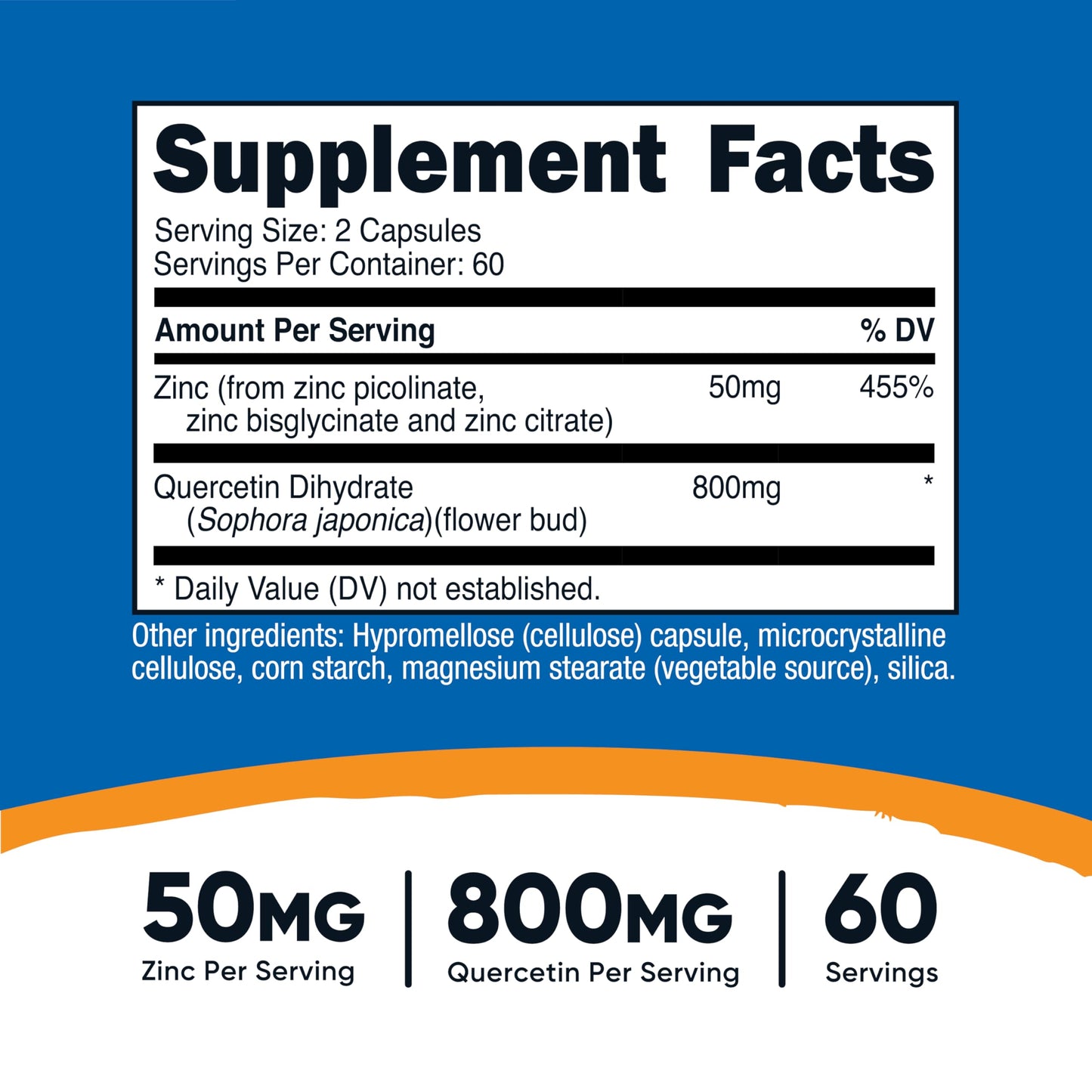 Nutricost Zinc + Quercetin (50mg Zinc, 800mg Quercetin) 120 Capsules