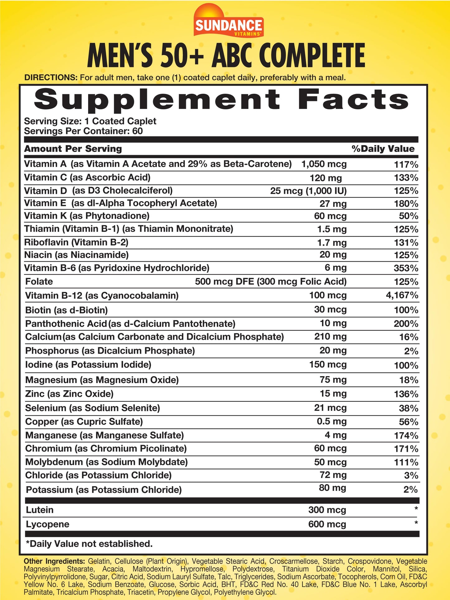 Sundance Men's 50+ Multivitamin Caplets, 60 Count