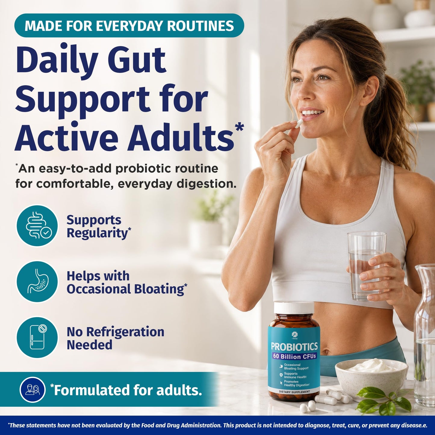 1 Body Probiotic 60 Billion with Prebiotics & Enzymes Capsules, 60 Capsules