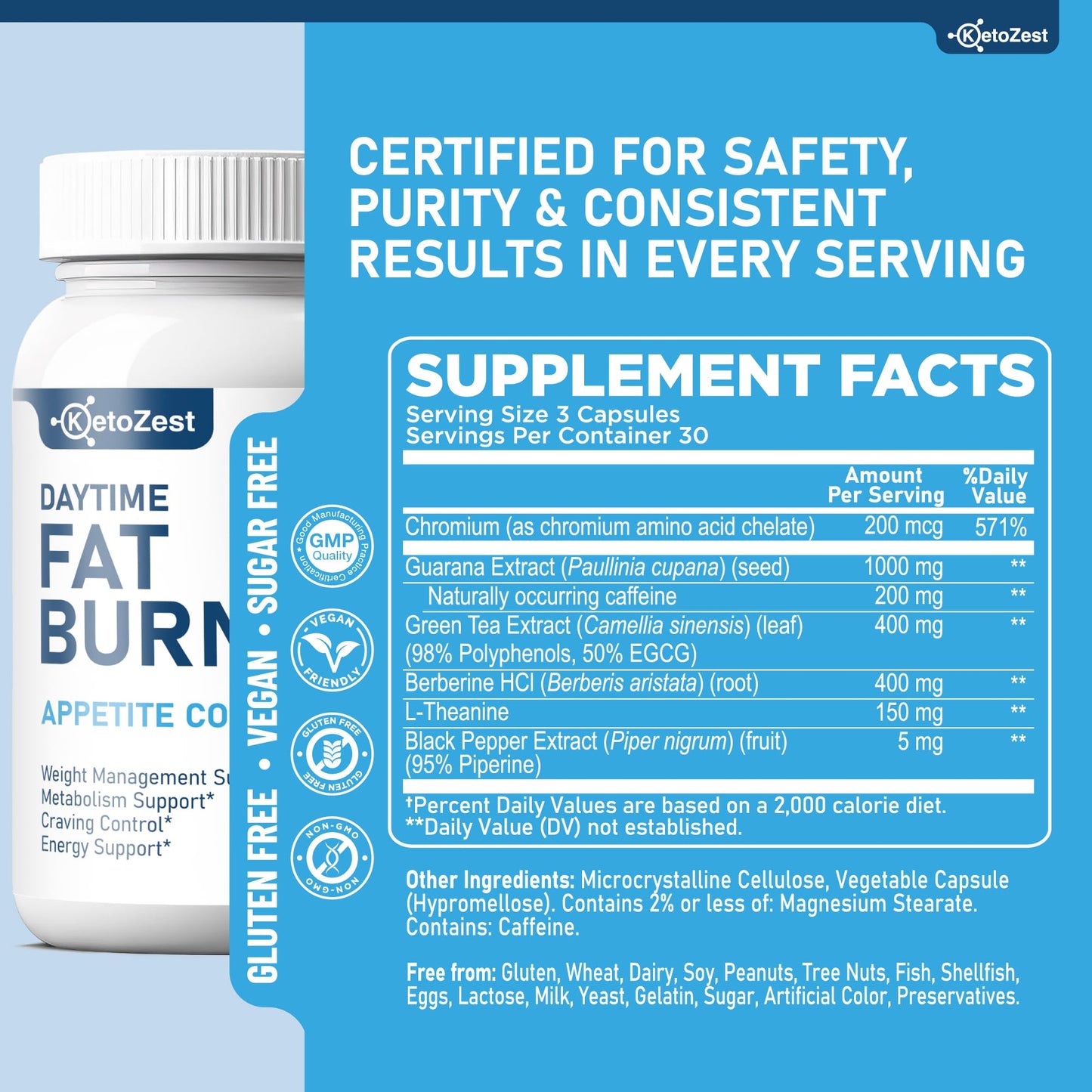 KetoZest Fat Burner Appetite Suppressant for Weight Loss Capsule 90 Count