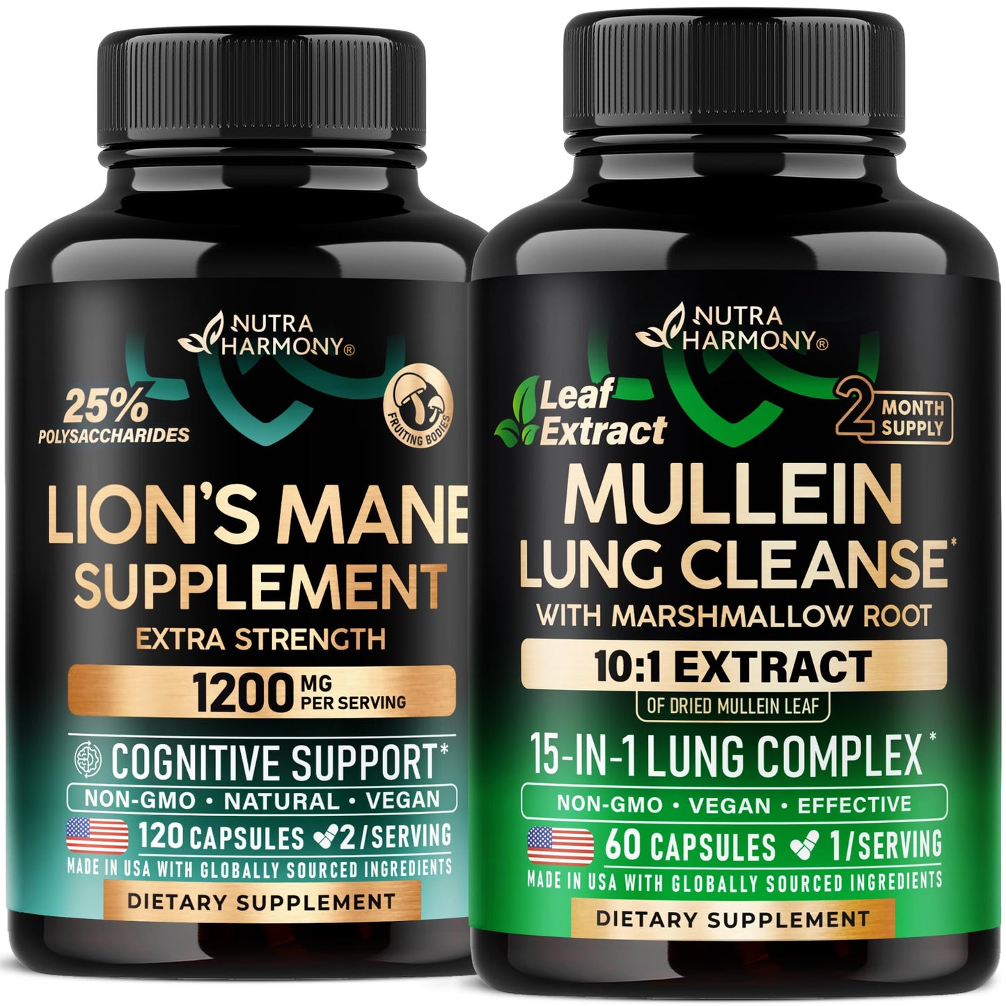 NUTRAHARMONY Mullein Leaf Extract & Lions Mane Capsules 180