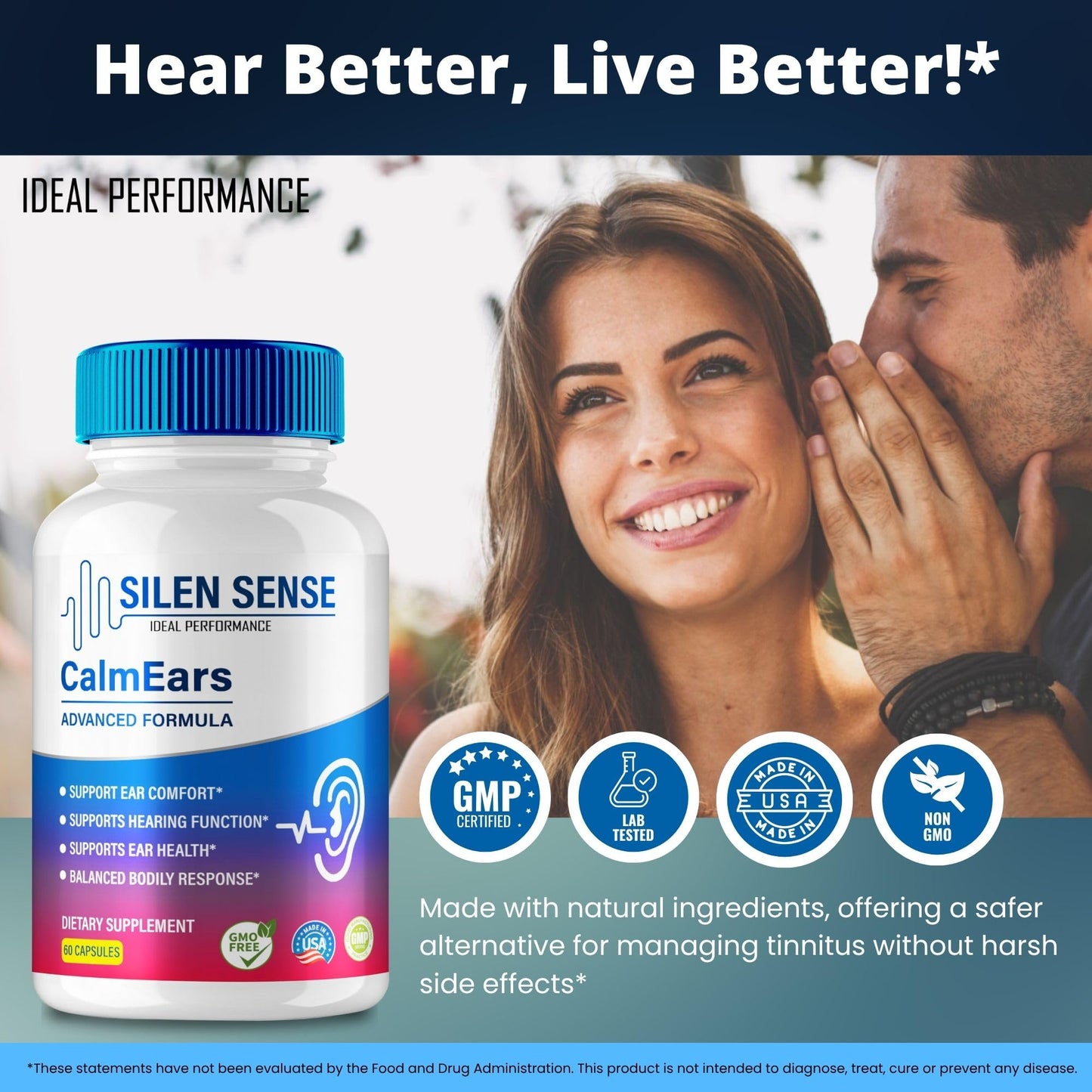 IDEAL PERFORMANCE Silen Sense Calm Ears Tinnitus Relief Ear Health Support Capsules, 180 Capsules