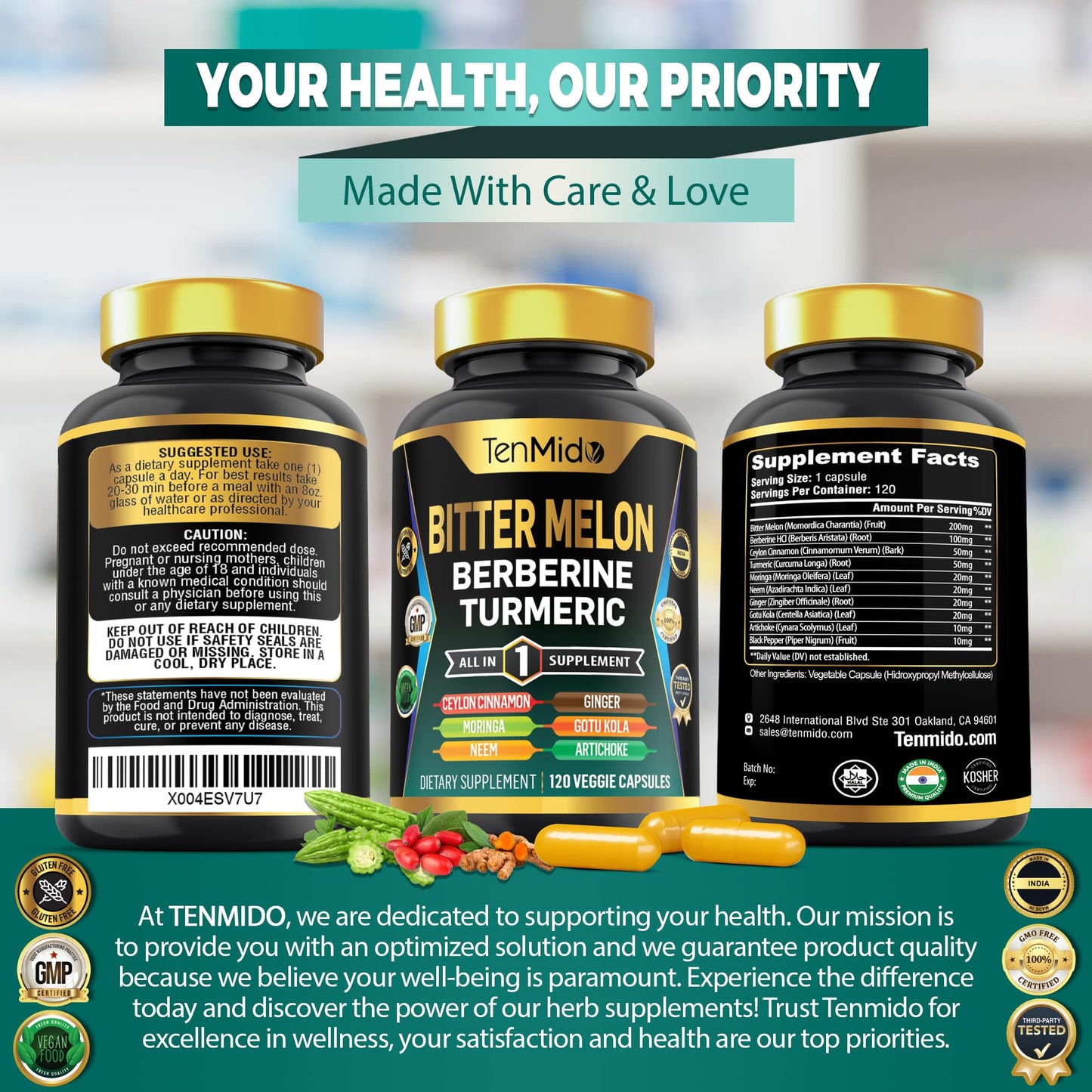 Tenmido Bitter Melon Capsules 120 Capsules