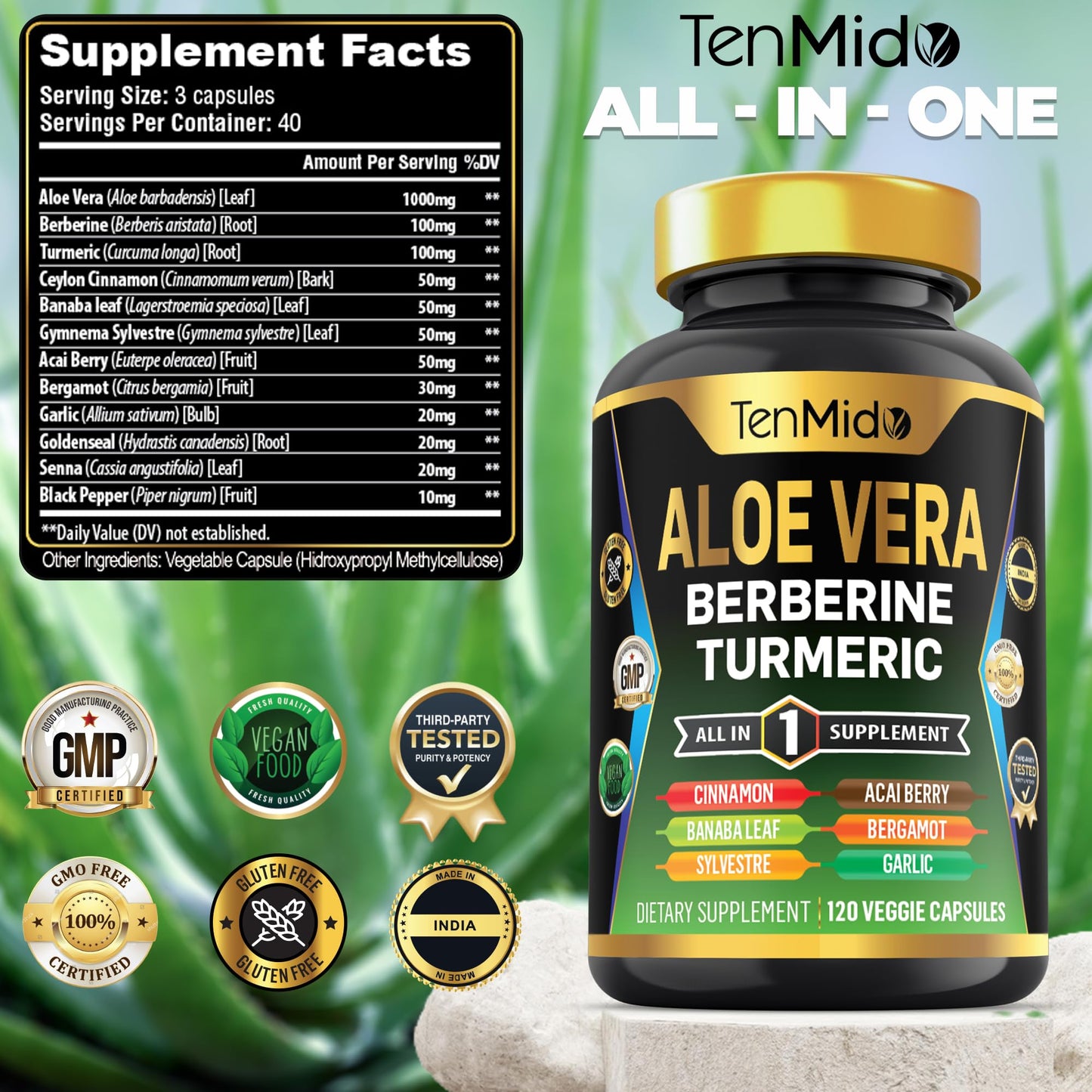 Tenmido Aloe Vera Capsules 120 Capsules