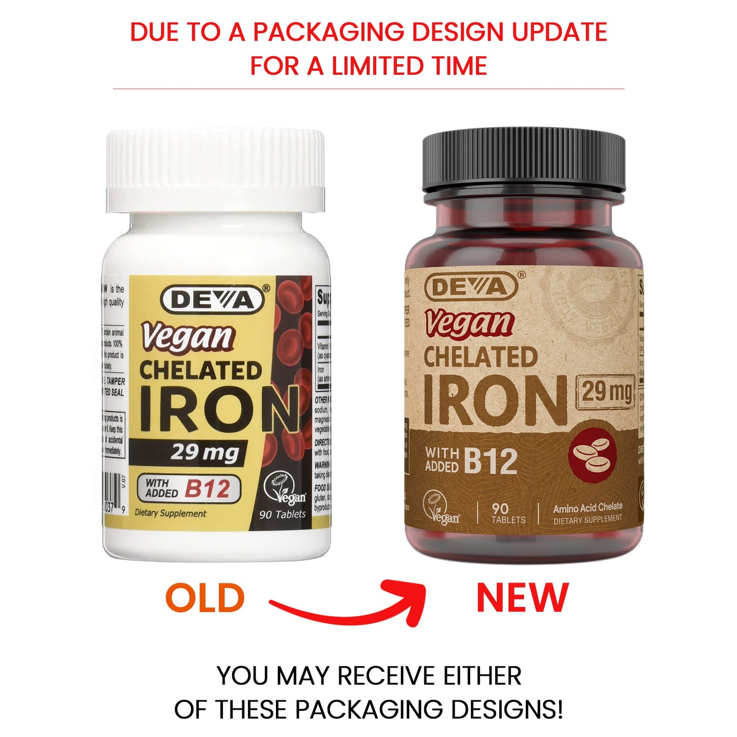 DEVA Vegan Chelated Iron 29 mg with B-12 Tablets, 90 Count