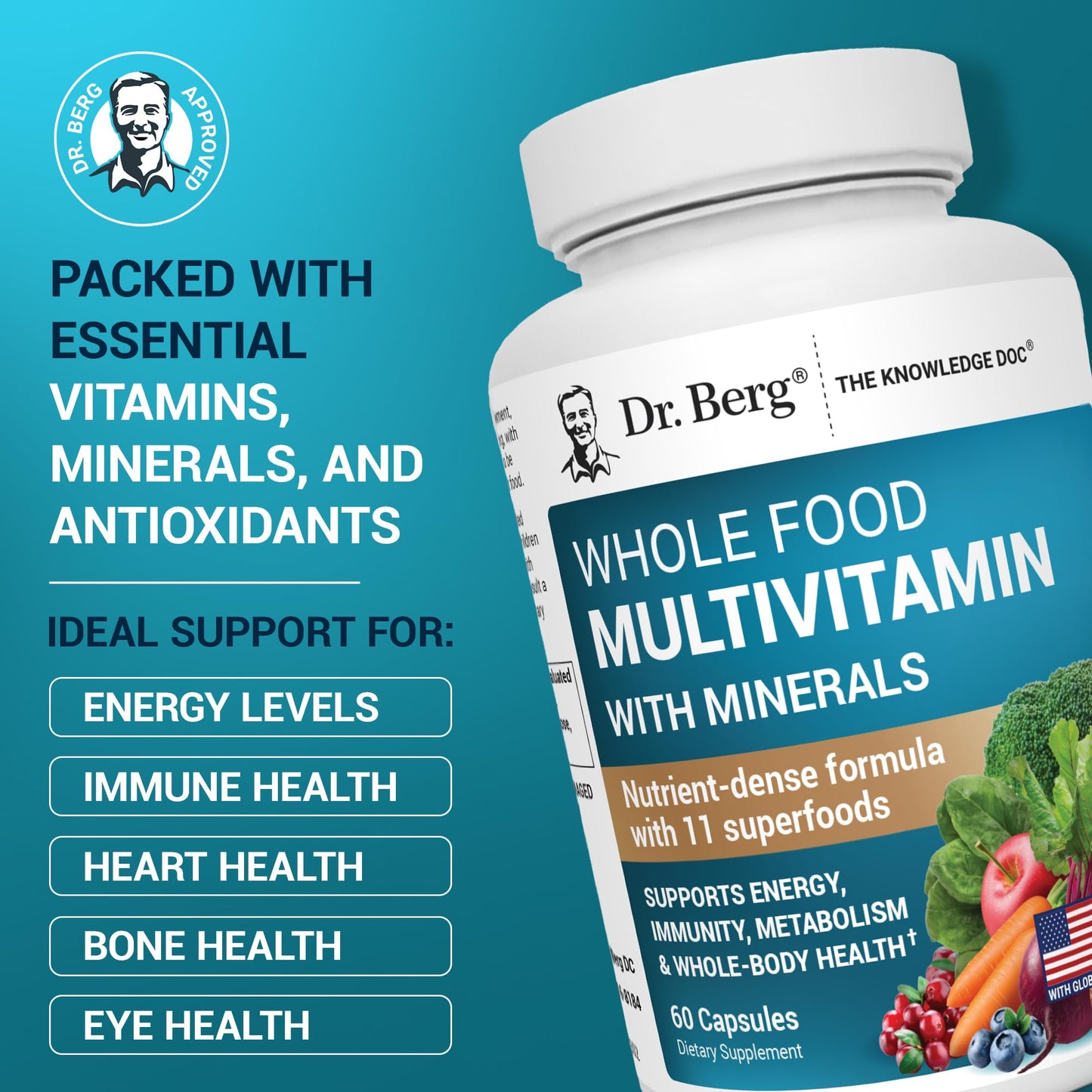 Dr. Berg Nutritionals Whole Food Multivitamin with Minerals, 60 Capsules