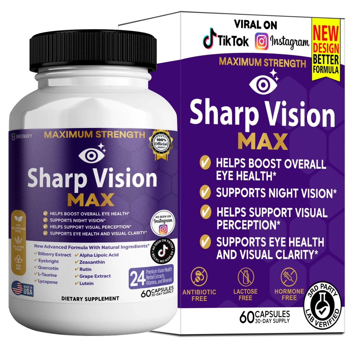 GREENVIFY Sharp Vision Max Eye Health Supplement Veggie Capsules, 60 Capsules