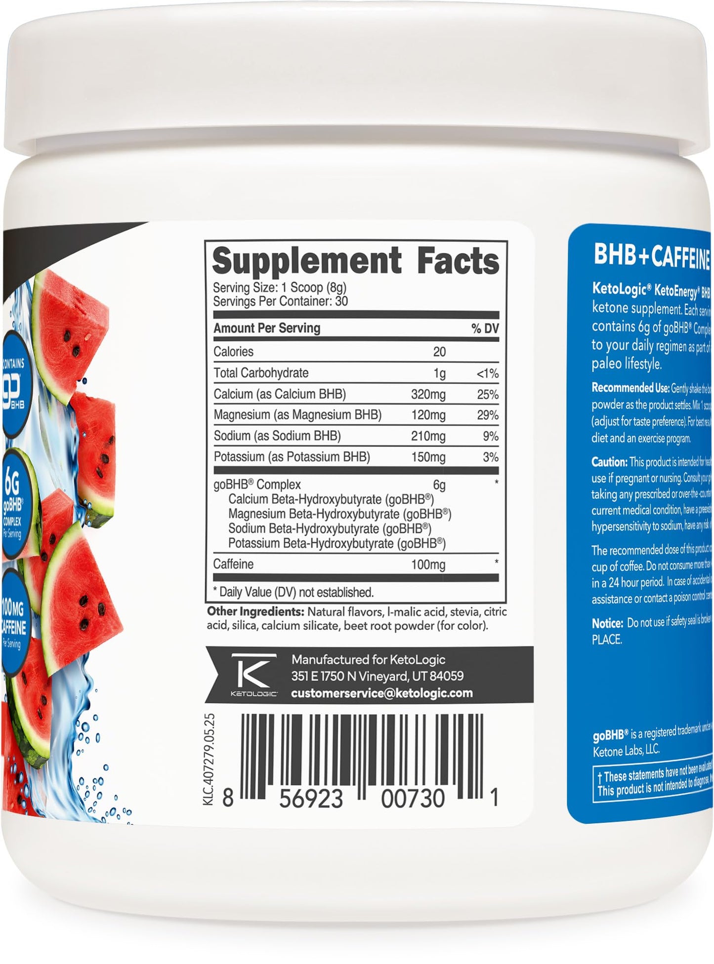 Ketologic KetoEnergy BHB (Watermelon) Powder, 30 Servings