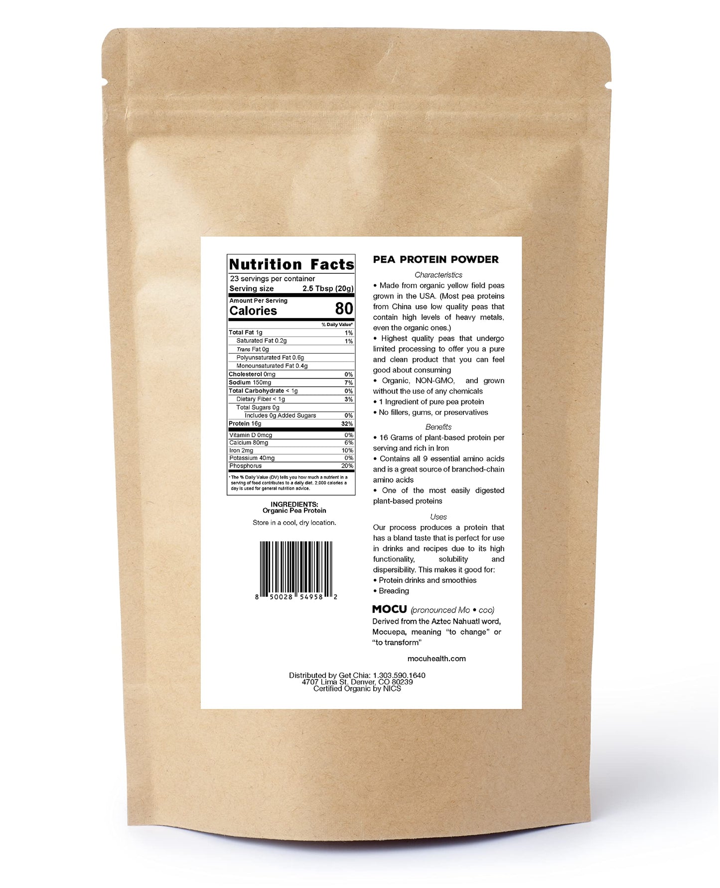 Get Chia Certified Organic US Grown Pea Protein Powder 16 oz