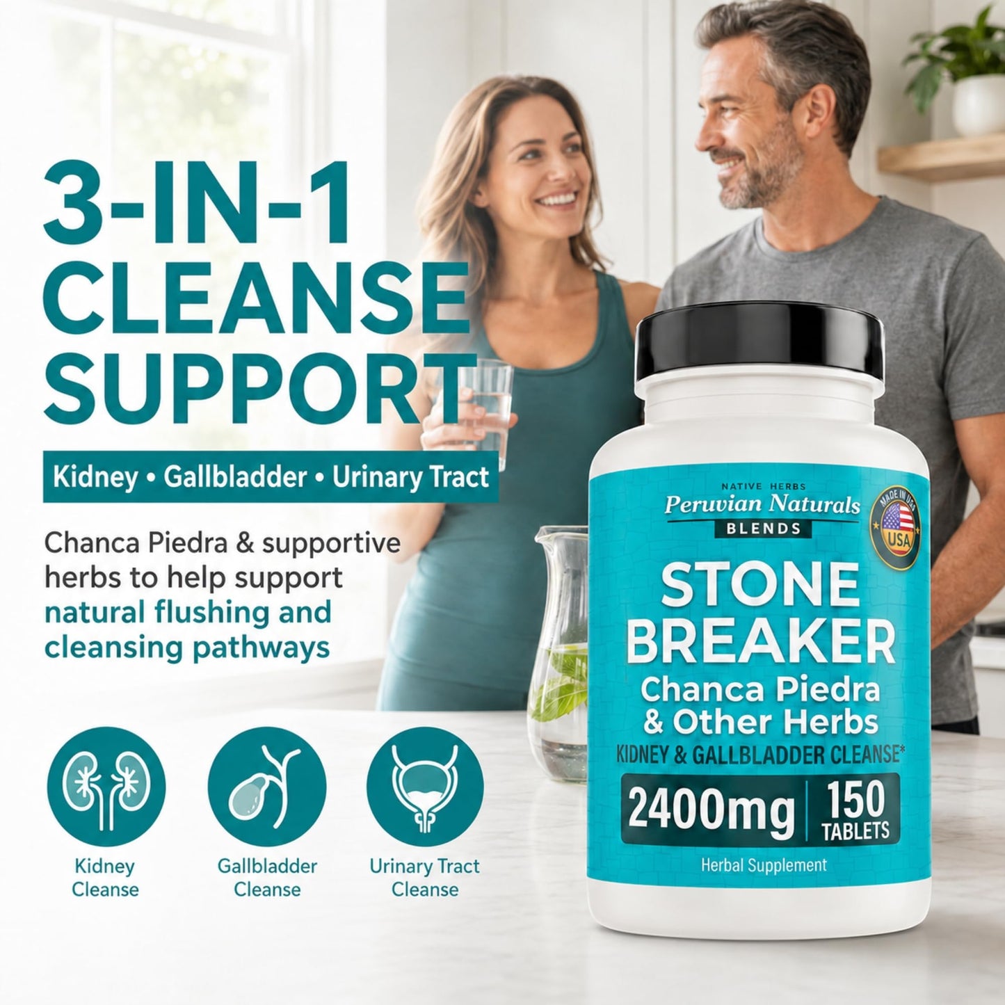 Peruvian Naturals Chanca Piedra Stone Breaker Kidney Supplement 2400mg per Serving Tablet 150