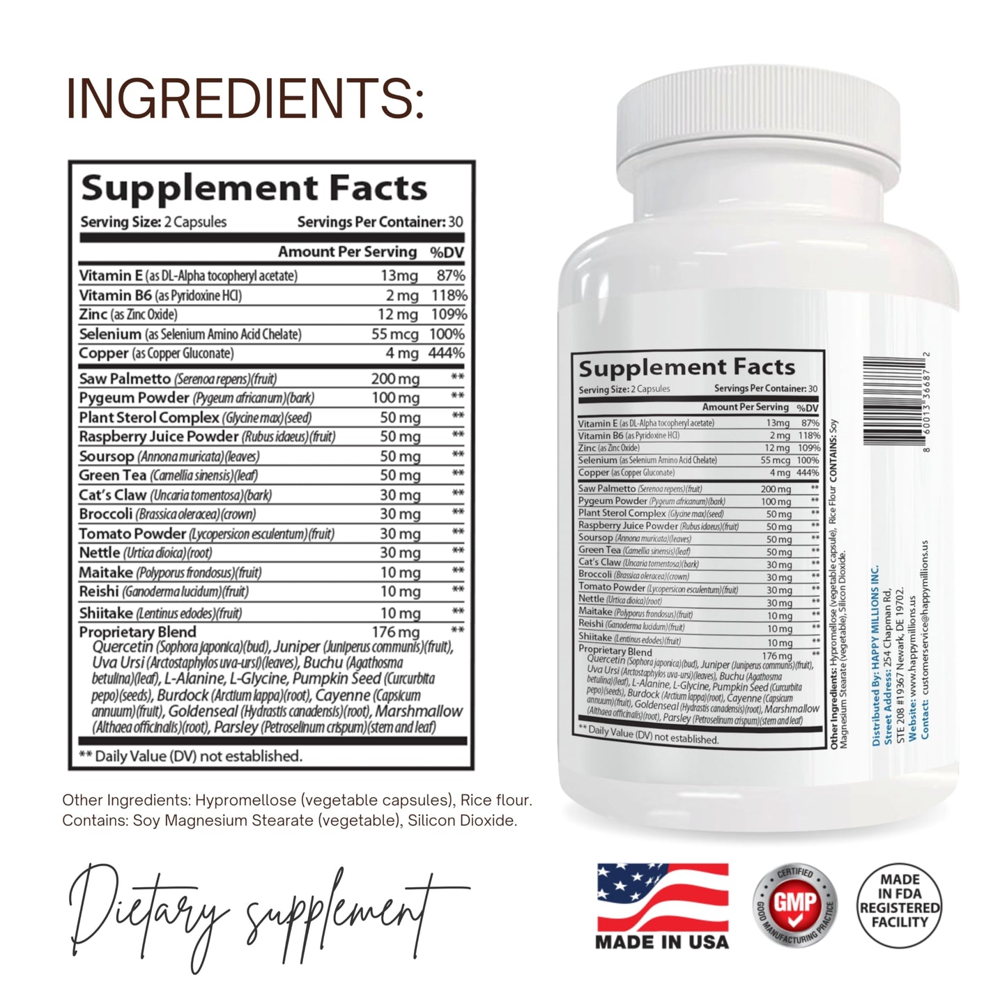 HAPPY MILLIONS Prostate Support 180 Capsules