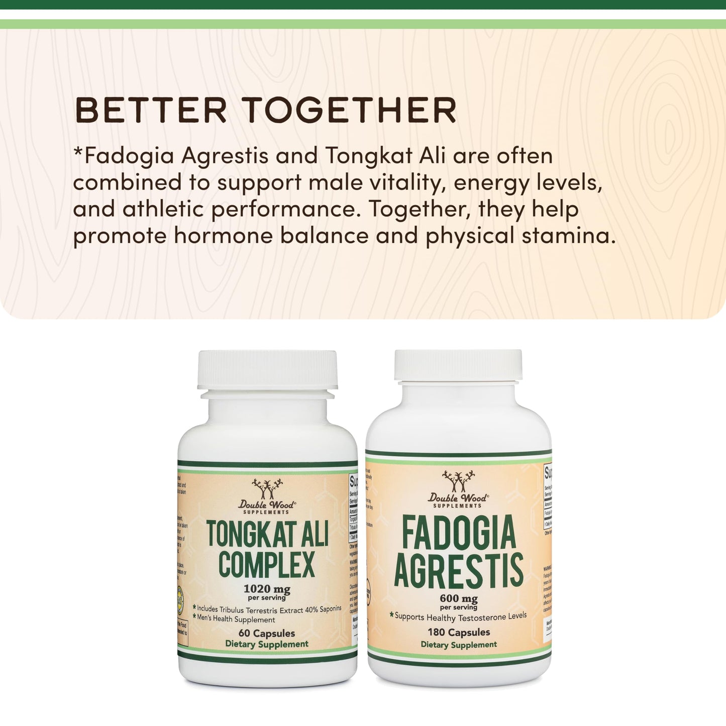 Double Wood Supplements Tongkat Ali Extract Ultra High Potency 200:1 for Men (Longjack) Eurycoma Longifolia 1000mg per Serving with 20mg Tribulus Terrestris, 60 Capsules