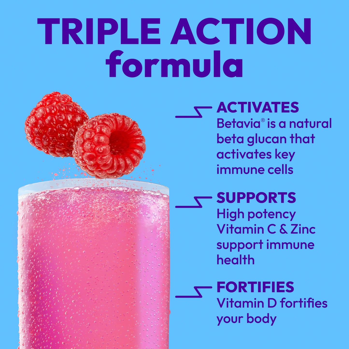 Emergen-C Immune+ Triple Action Immune Support Powder, Raspberry – 30 Count