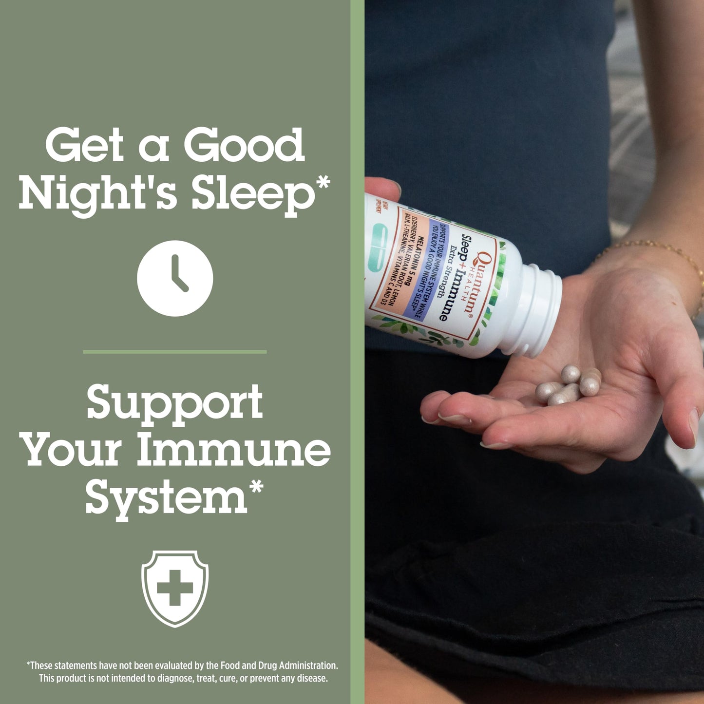 Quantum Sleep Immune Melatonin 5mg with L-Theanine, Valerian Root & Elderberry, Vitamin C & D Capsules, 30 Count
