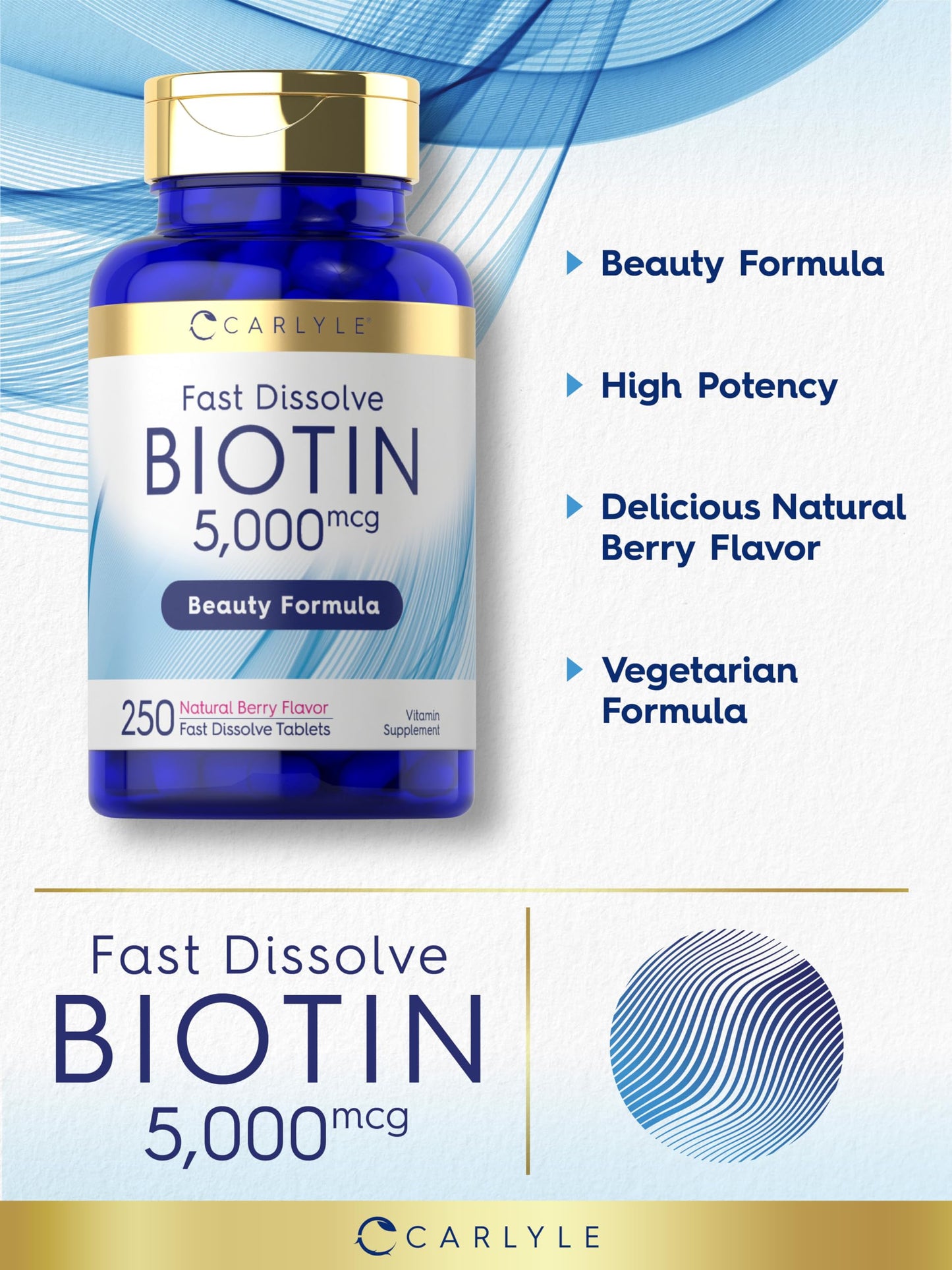 Carlyle Biotin 5000mcg Fast Dissolve Tablets, 250 Count