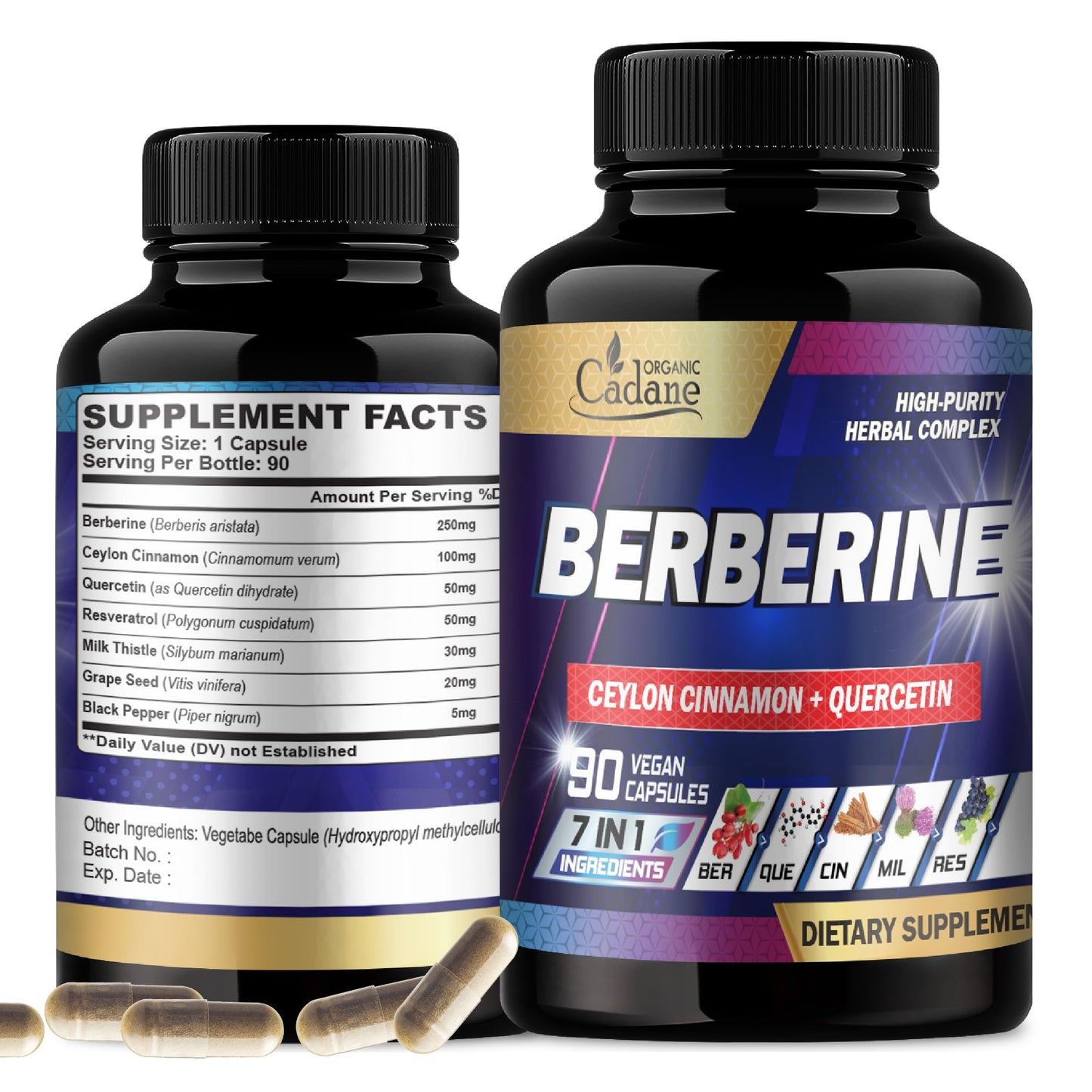 Organic Cadane Berberine Supplement Capsules 90 Count