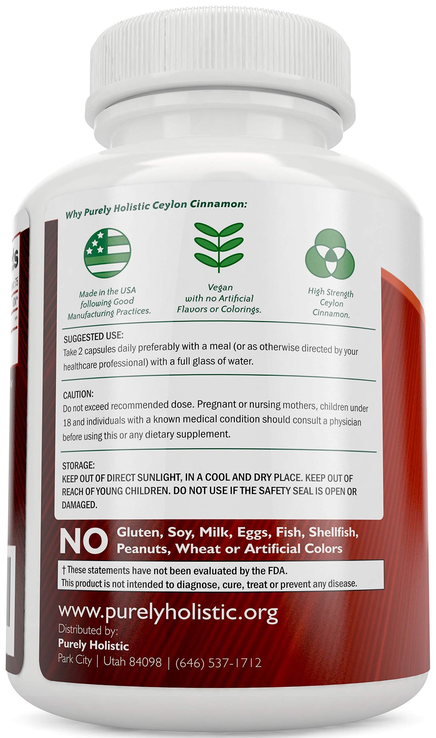 Purely Holistic Ceylon Cinnamon Capsules 1500mg, 225 Capsules