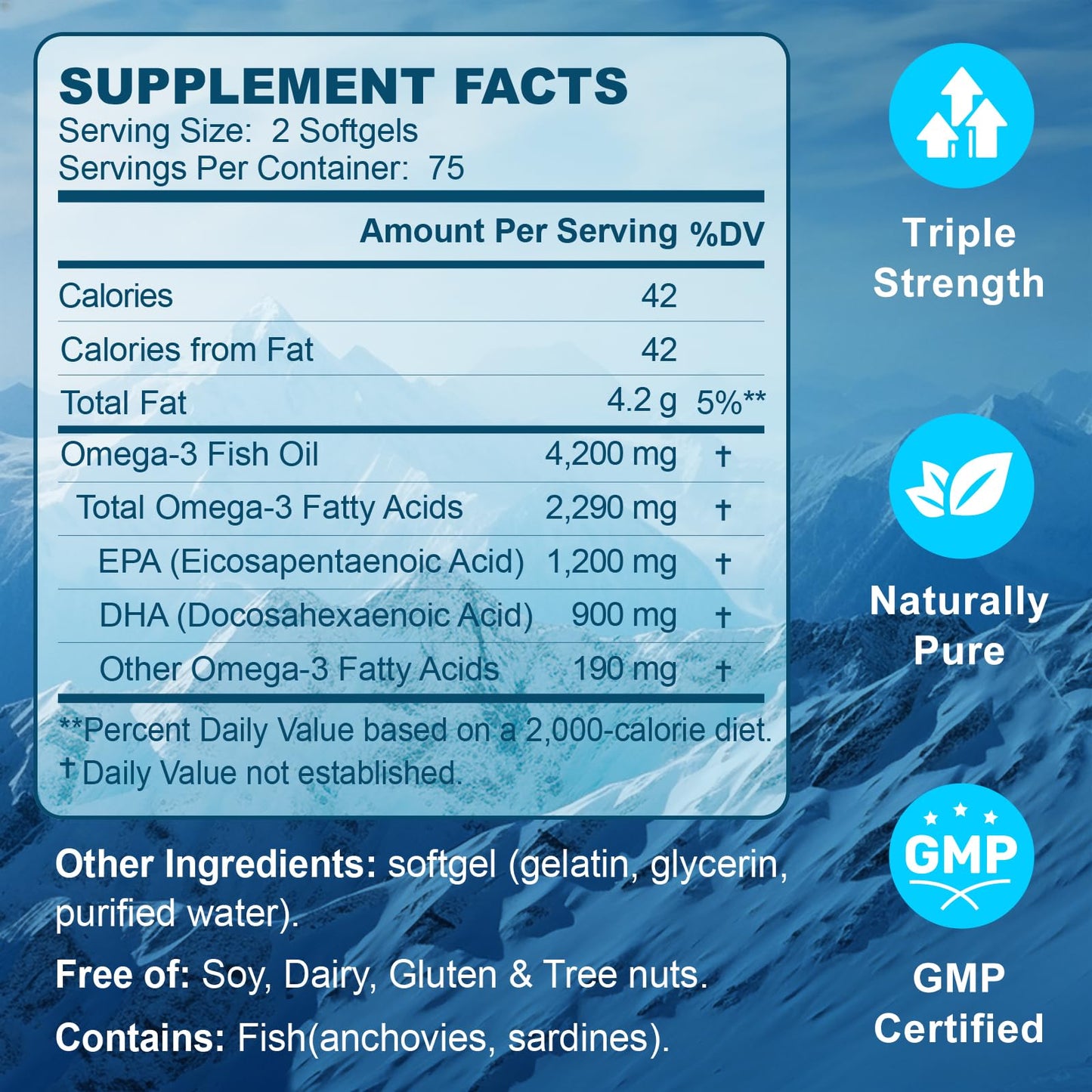 ZIPINKJ Omega-3 Fish Oil Supplements 4200mg Triple Strength, High Purity EPA & DHA for Brain, Heart & Eye Health, Wild-Caught, Burpless, Non-GMO, Third-Party Tested Softgels 150