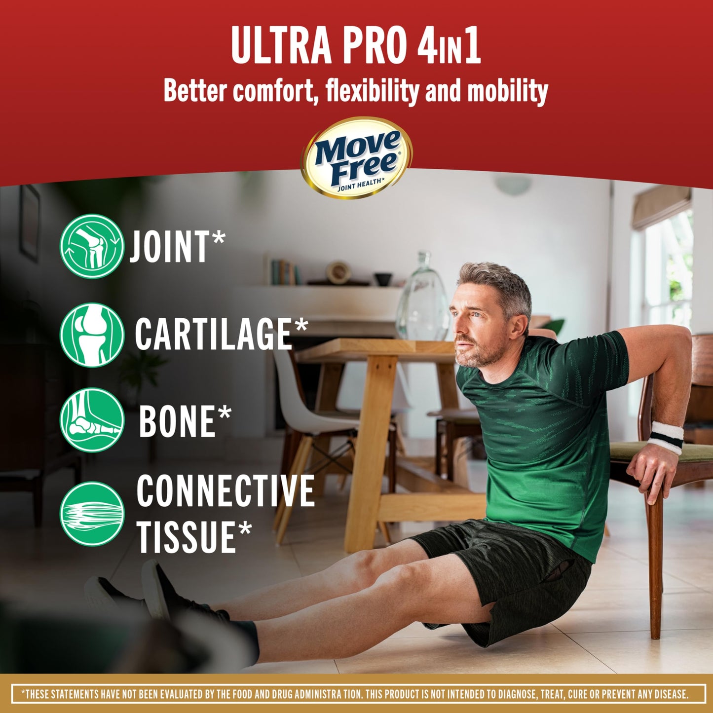 Move Free Ultra Pro with Quadruple Action Joint Support Type 2 Collagen, MSM, Calcium Fructoborate & Manganese, Supports Joint Cartilage, Bone & Connective Tissue, 120 Tablets