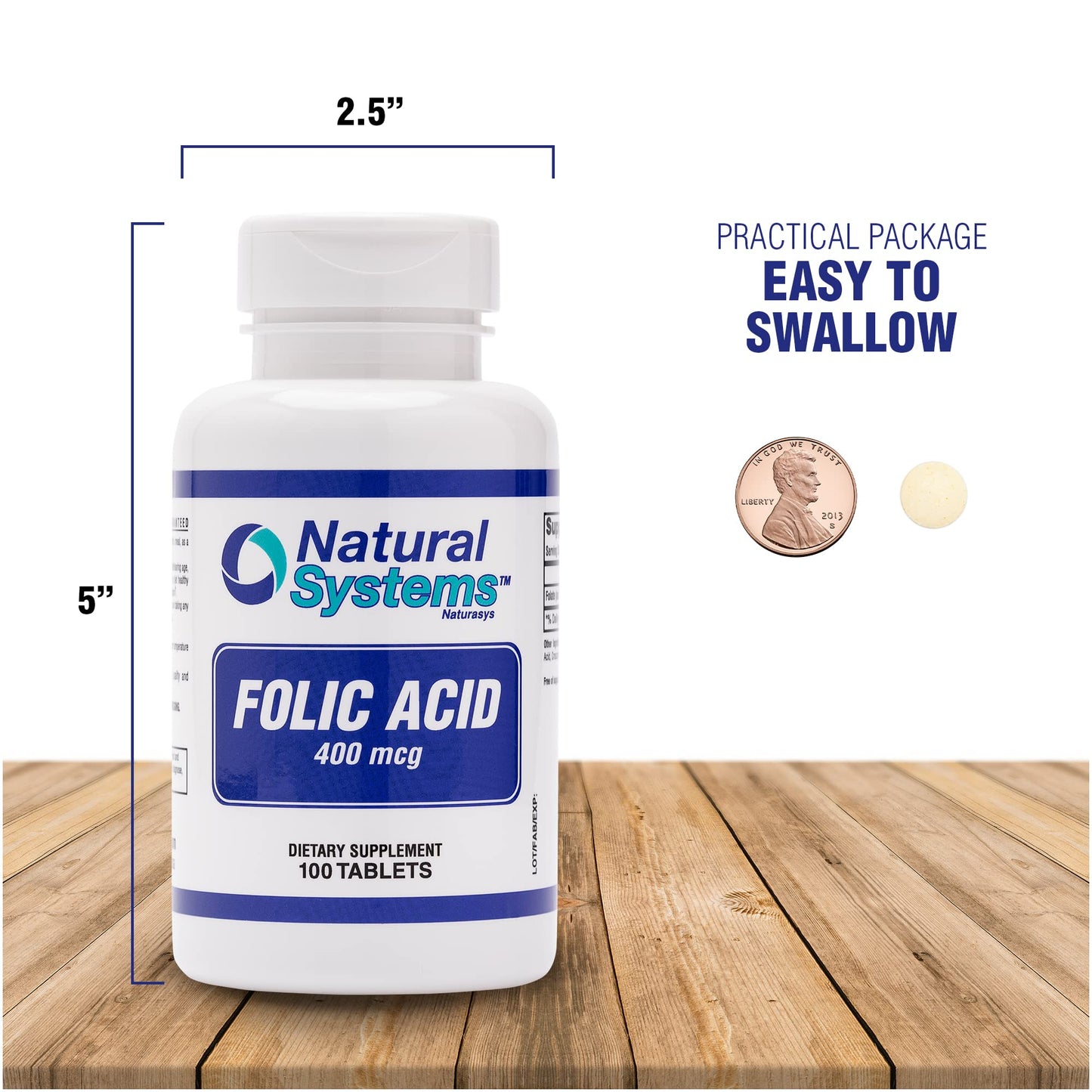 Natural Systems Naturasys Folic Acid Supplement 400 mcg Tablets, 100 Count