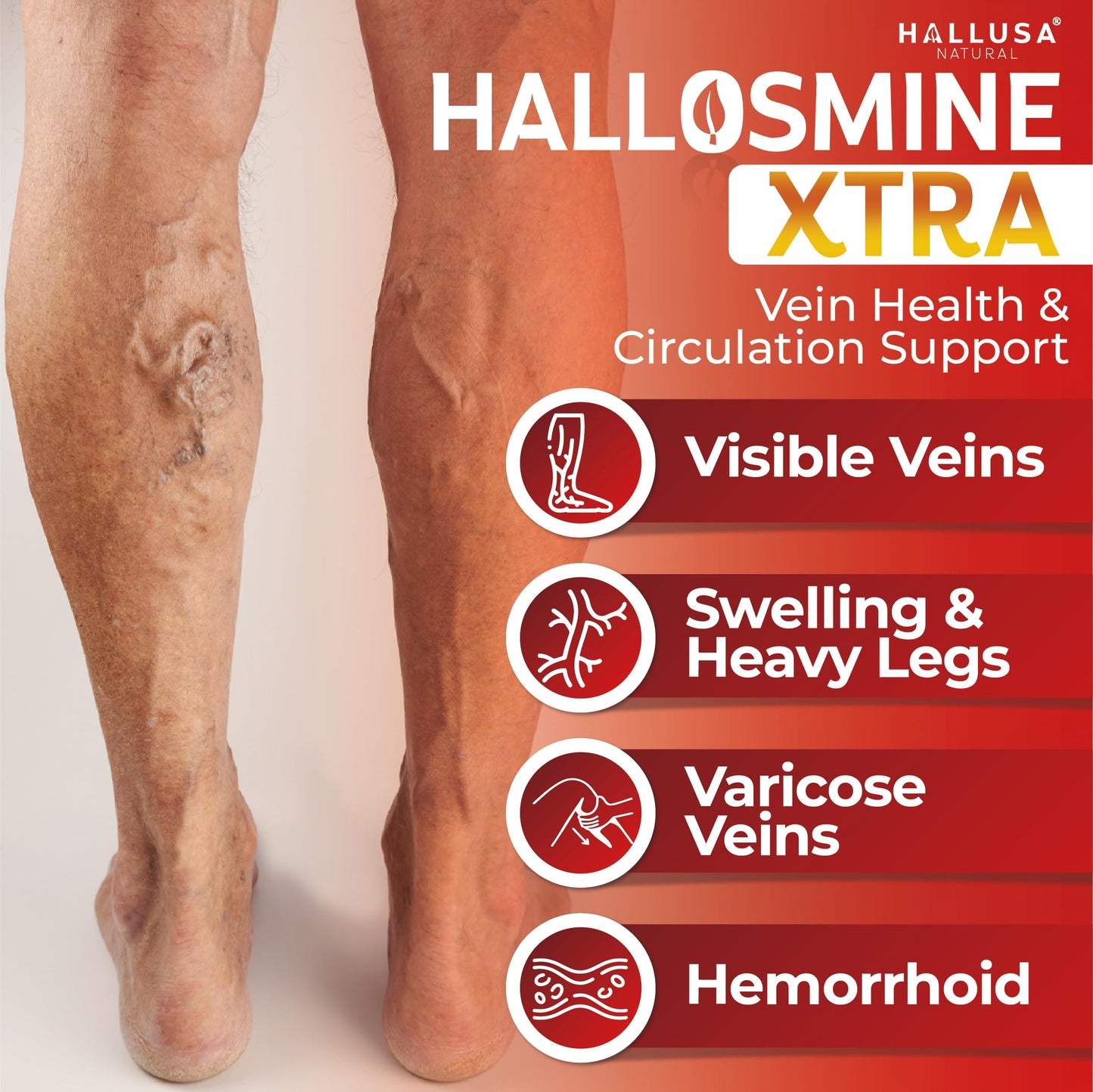 Hallusa Natural Hallosmine Xtra 850mg Diosmin Hesperidin & Horse Chestnut Capsules 60 Count