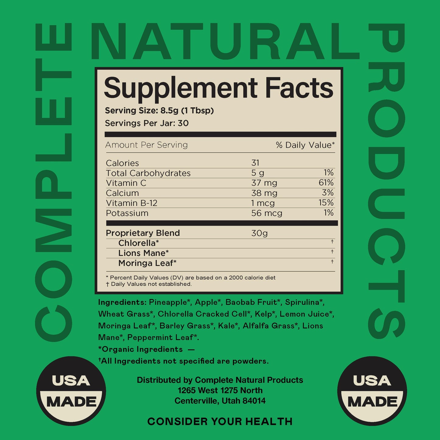 Complete Natural Products Good Greens Superfood Powder - The Healthy Greens Blend 10