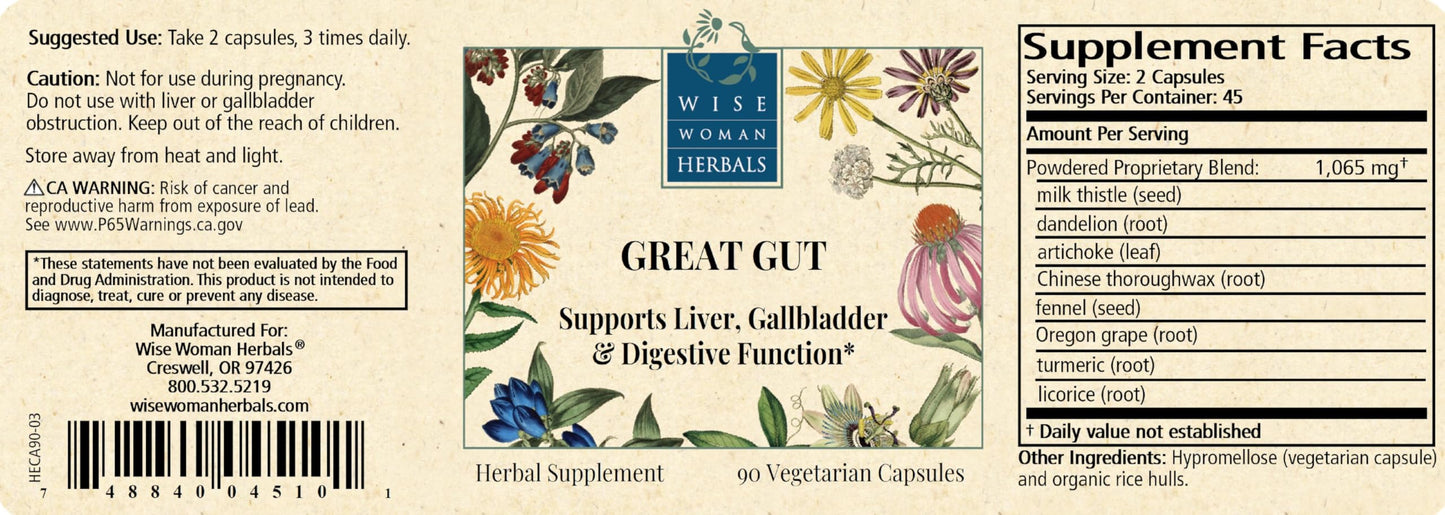 Wise Woman Herbals Great Gut Milk Thistle Capsules 90 Count