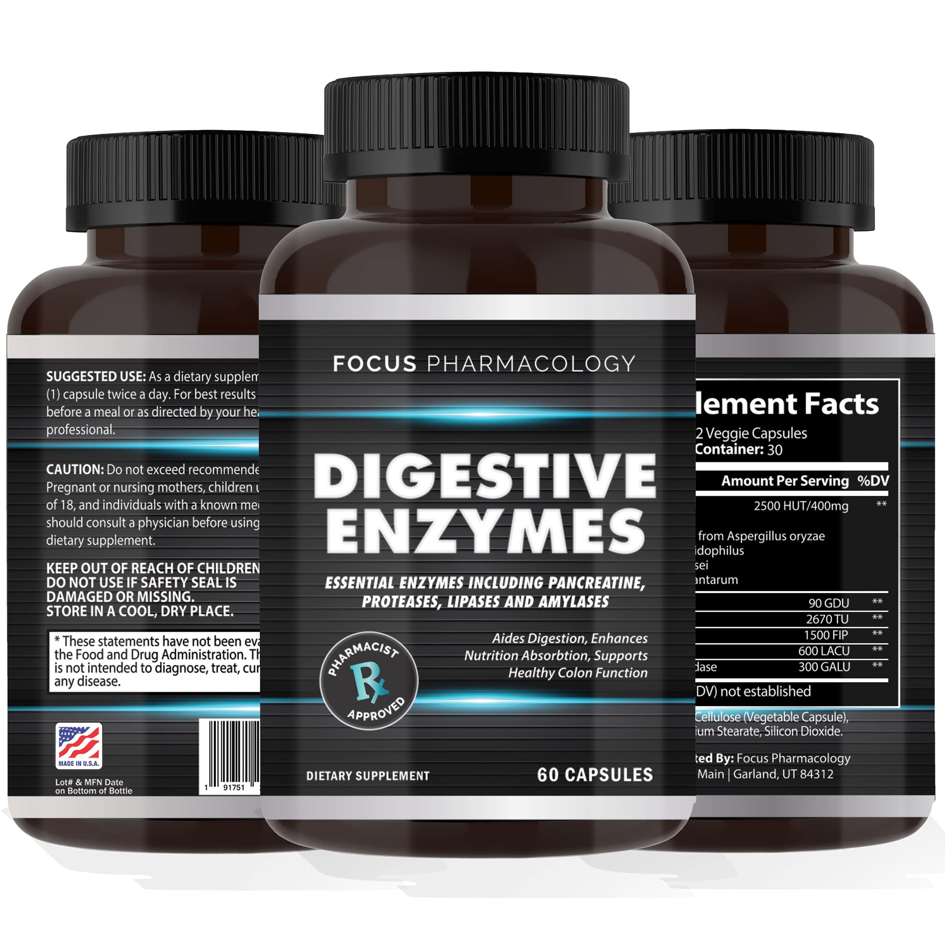 Focus Pharmacology Digestive Enzymes and Probiotics Blend 60 Capsules