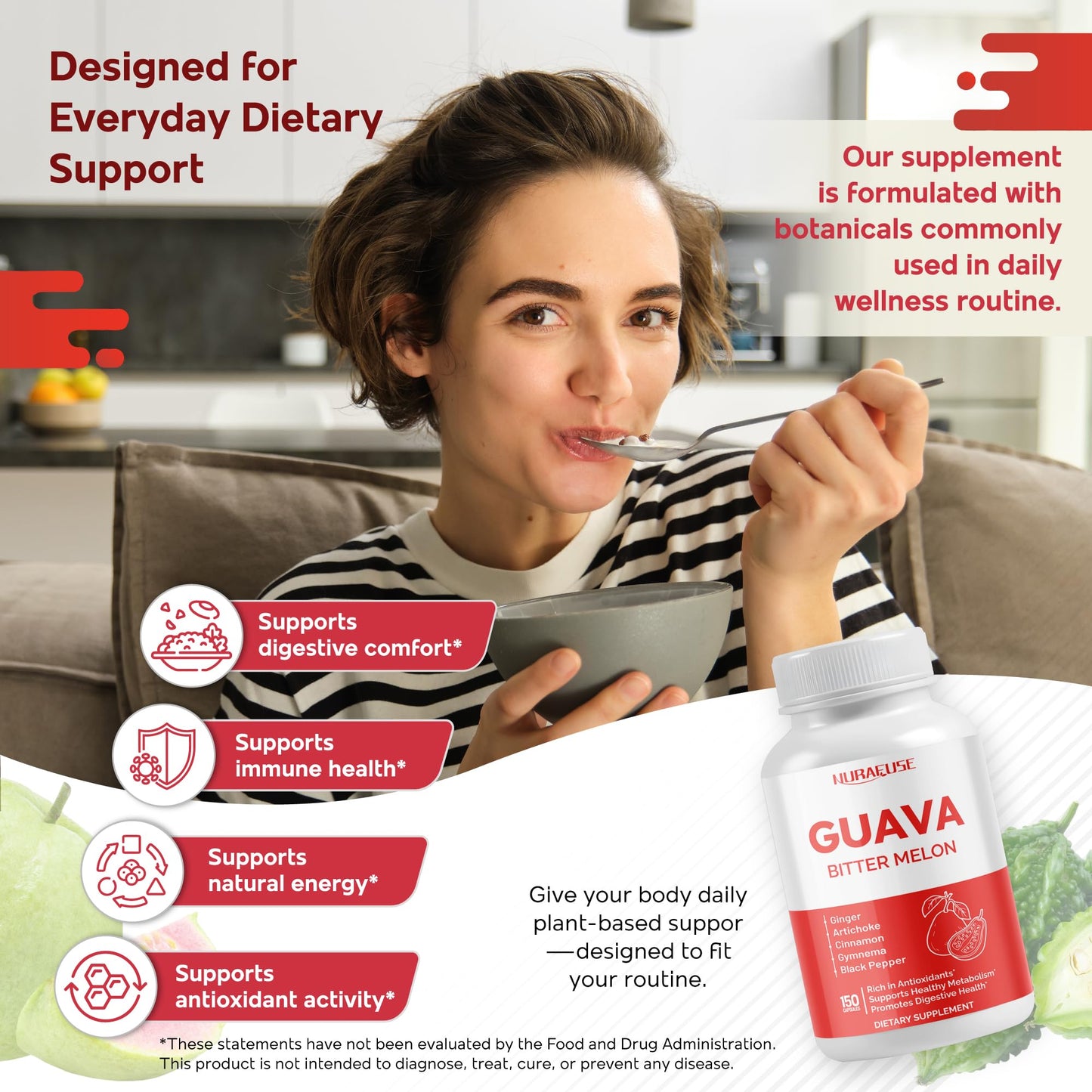 NURAFUSE Guava Extract & Bitter Melon Capsules 150 Count