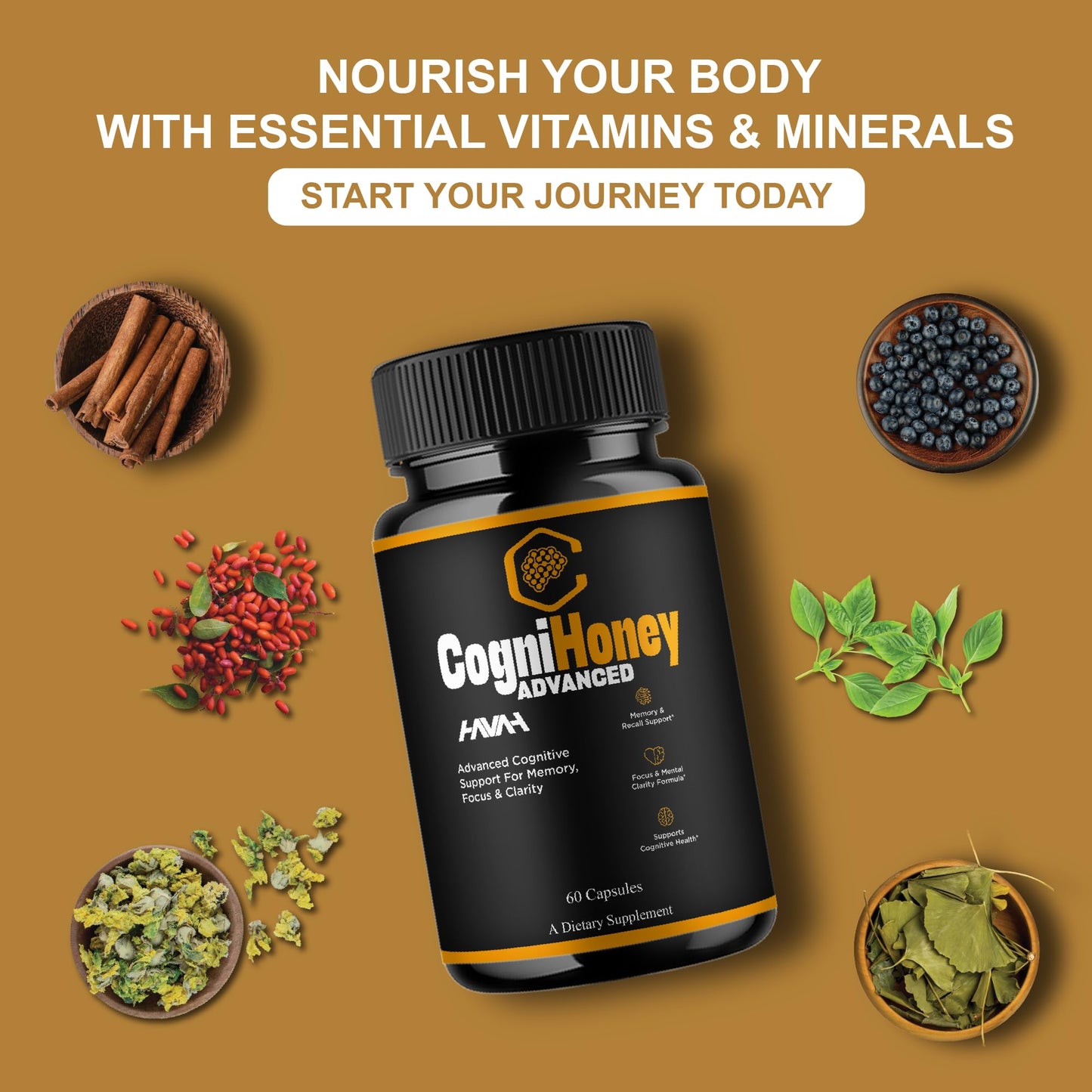 Havah CogniHoney Advanced Brain Health Formula Supplement 60 Capsules