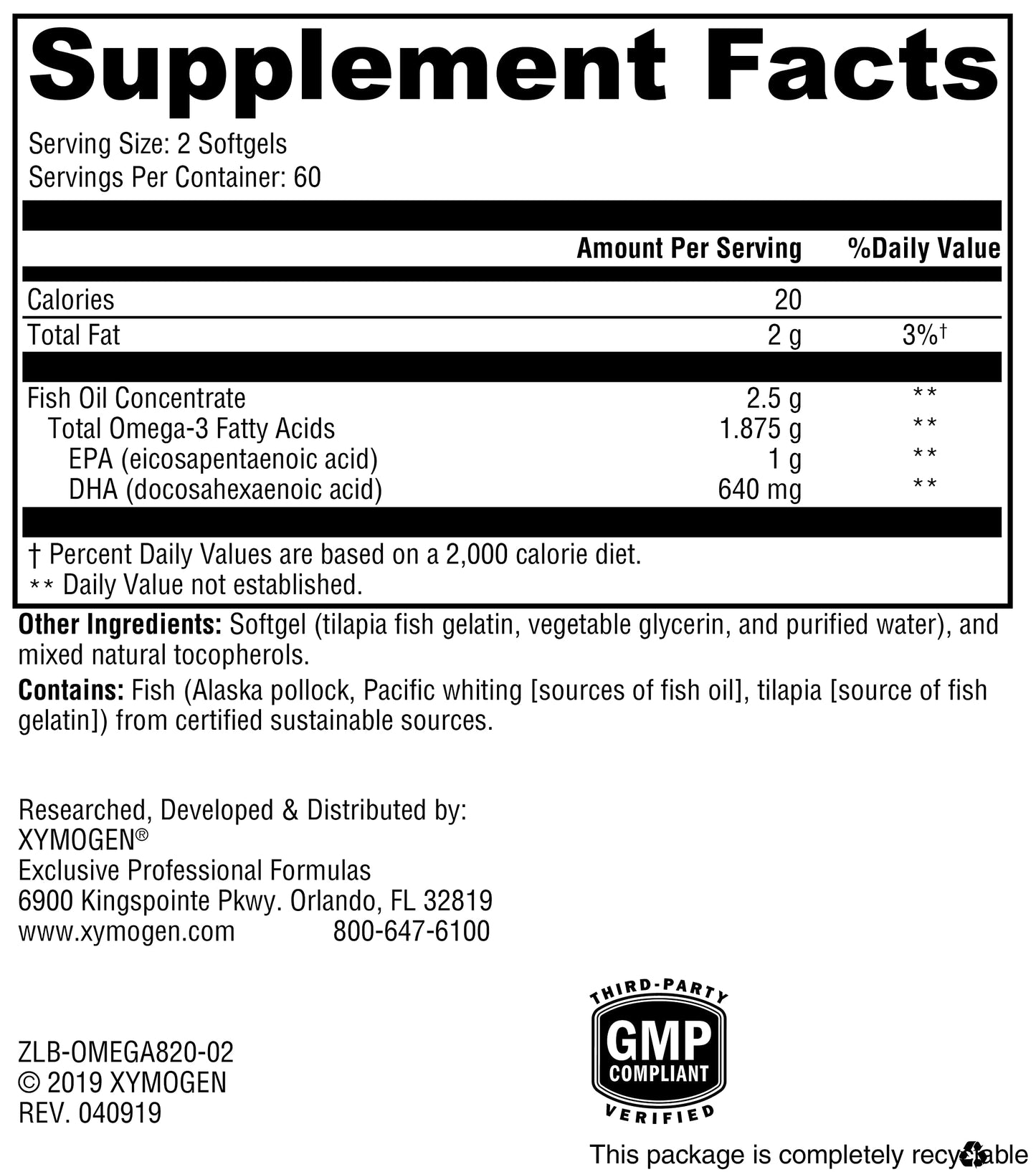 XYMOGEN OmegaPure 820 Softgels 120 Count