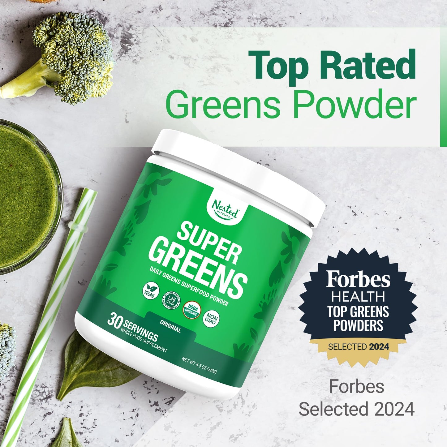 Nested Naturals Super Greens Daily Superfood Powder & Luna with Melatonin Capsules Bundle, Powder & Capsules, 1 Bundle