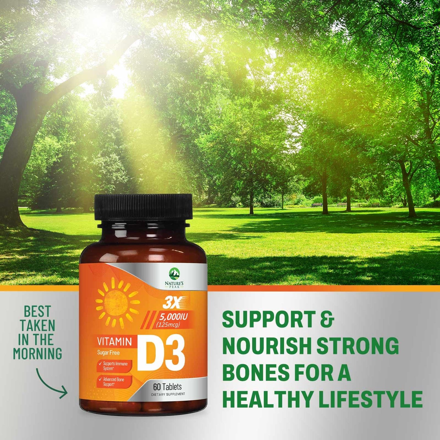 Nature's Peak Vitamin D3 5000iu (125 mcg) Per Serving - 3X Strength Immune Health Support Vitamin D Dietary Supplement for Bone, Teeth, Muscle - Vit D, Vegan, Gluten Free, Raspberry Flavor - 120 Chewable Tablets