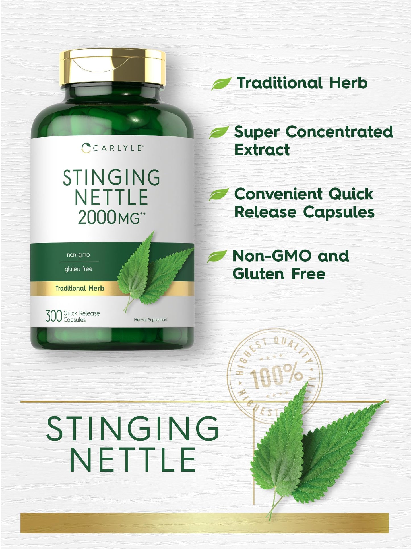 Carlyle Stinging Nettle Leaf Extract Supplement Capsule, 300 Capsules