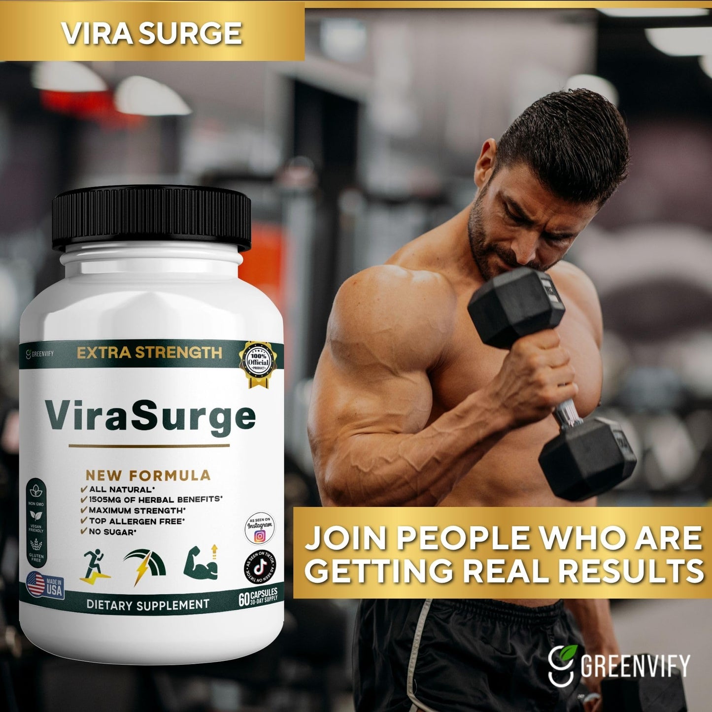 GREENVIFY ViraSurge Extra Strength Organic Maca Root Complex with Black Pepper, 60 Capsules