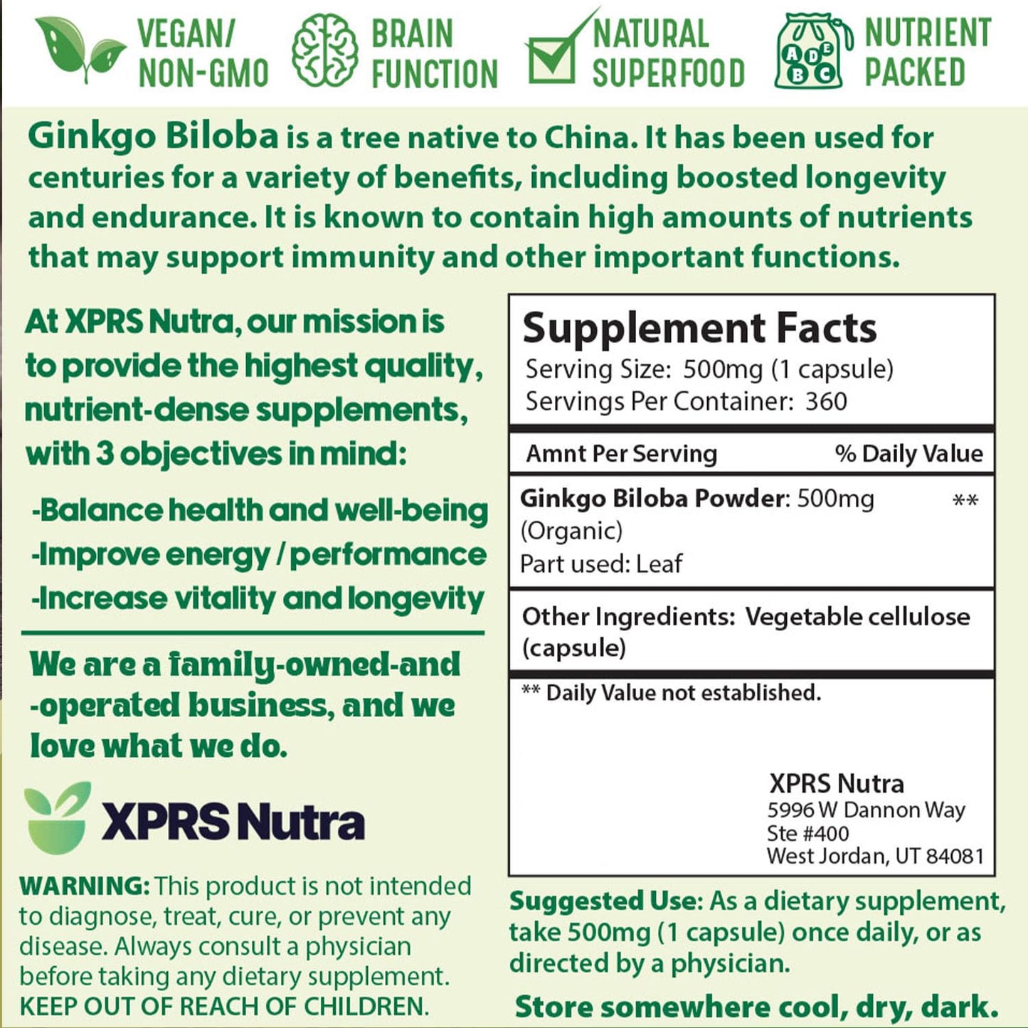 XPRS Nutra Ginkgo Biloba Capsules, 360 Count