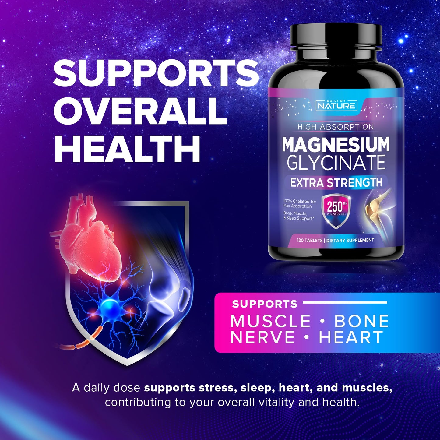 Built by Nature Magnesium Glycinate 250mg Tablet, 120 Tablets