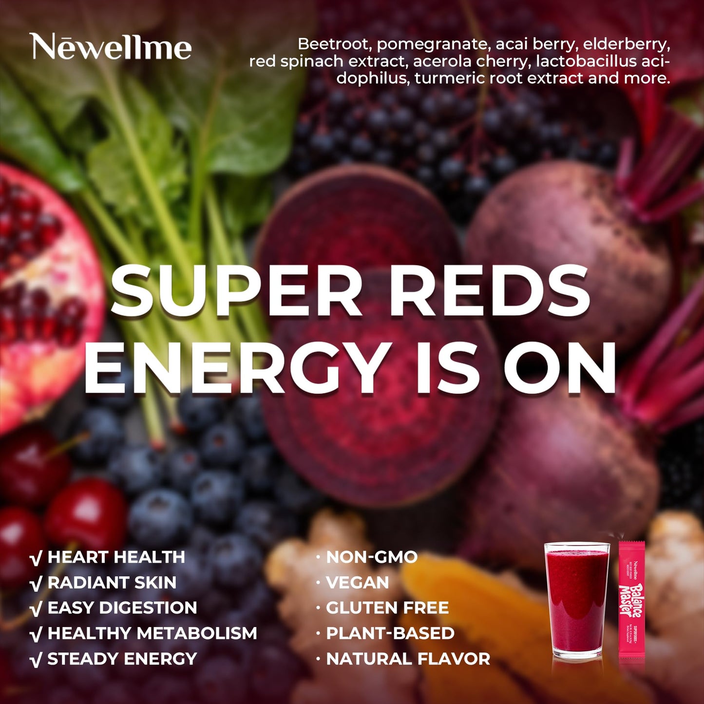 NEWELLME Organic Beetroot Super Reds Powder, Pack of 28