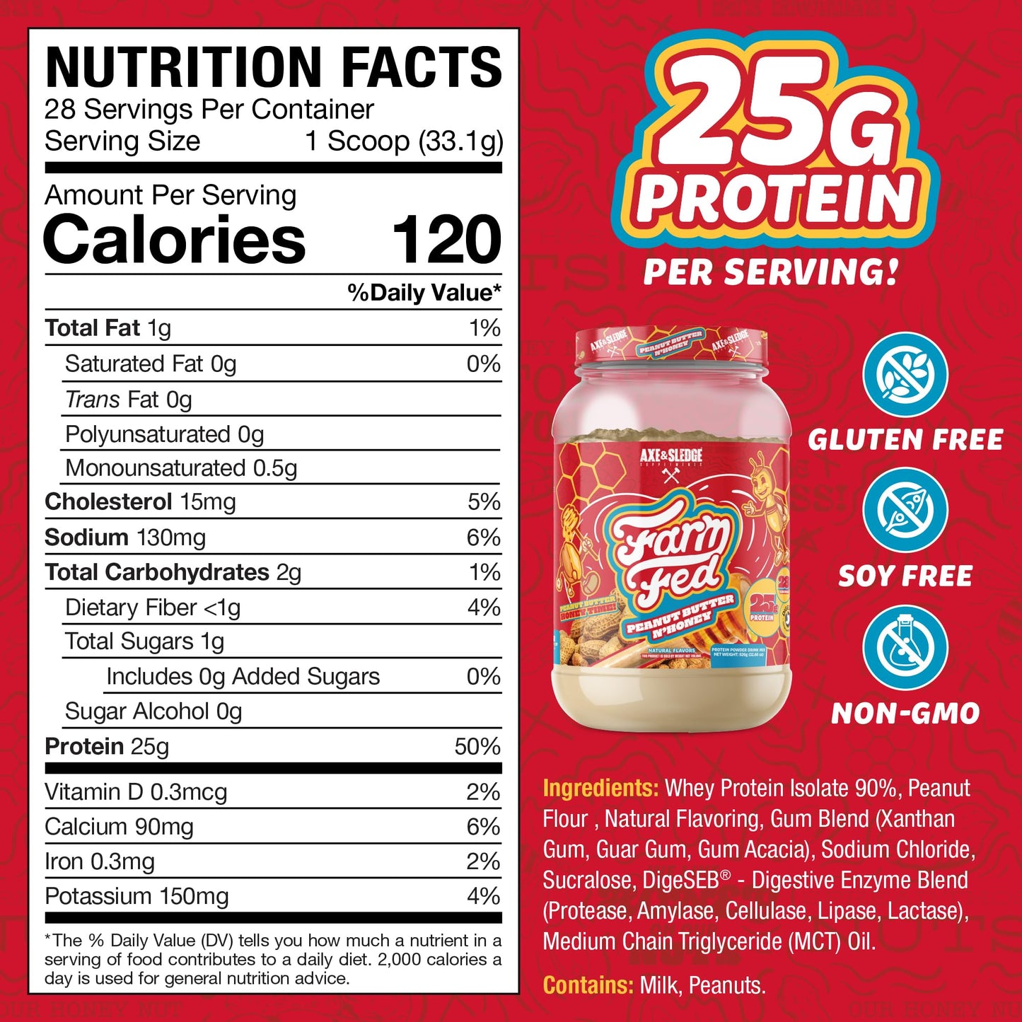Axe & Sledge Farm Fed 100% Whey Protein Isolate Powder, 32.4 oz