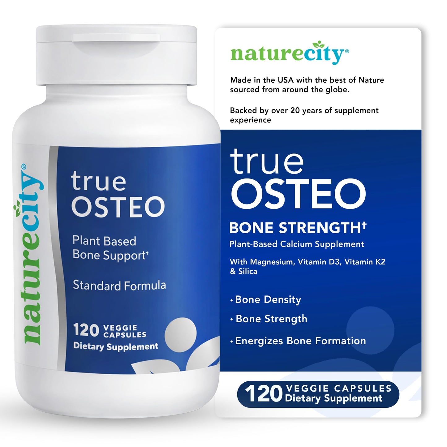 NatureCity True-Osteo Plant-Based Supplement for Bone Strength Capsules 120 Count
