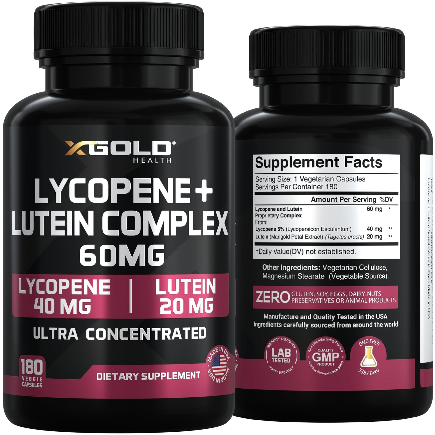 X Gold Health Lycopene 5% + Lutein Supplement 60mg Capsules, 180 Capsules