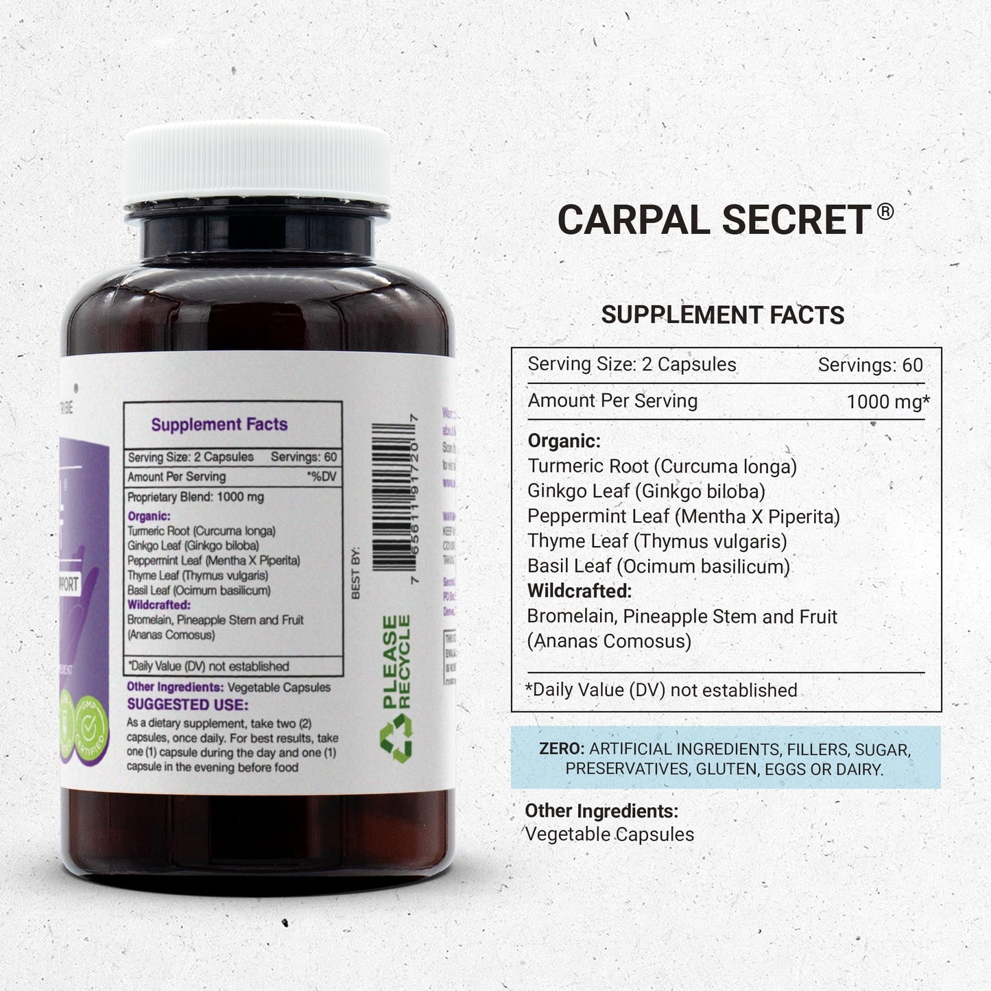Secrets of the Tribe Carpal Secret, Carpal Tunnel Support, Herbal Supplement Blend Capsule 120