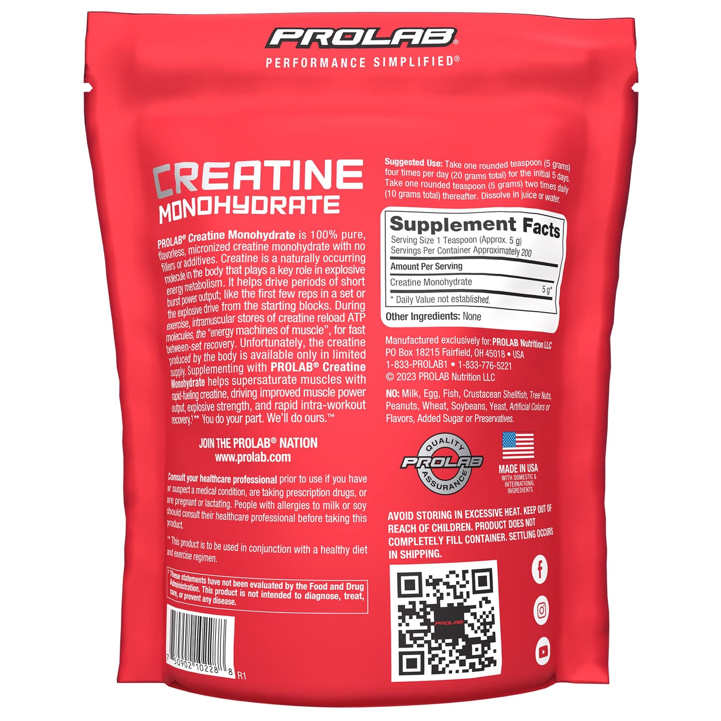 ProLab Creatine Monohydrate Micronized Powder, 1000 g (35.3 oz)