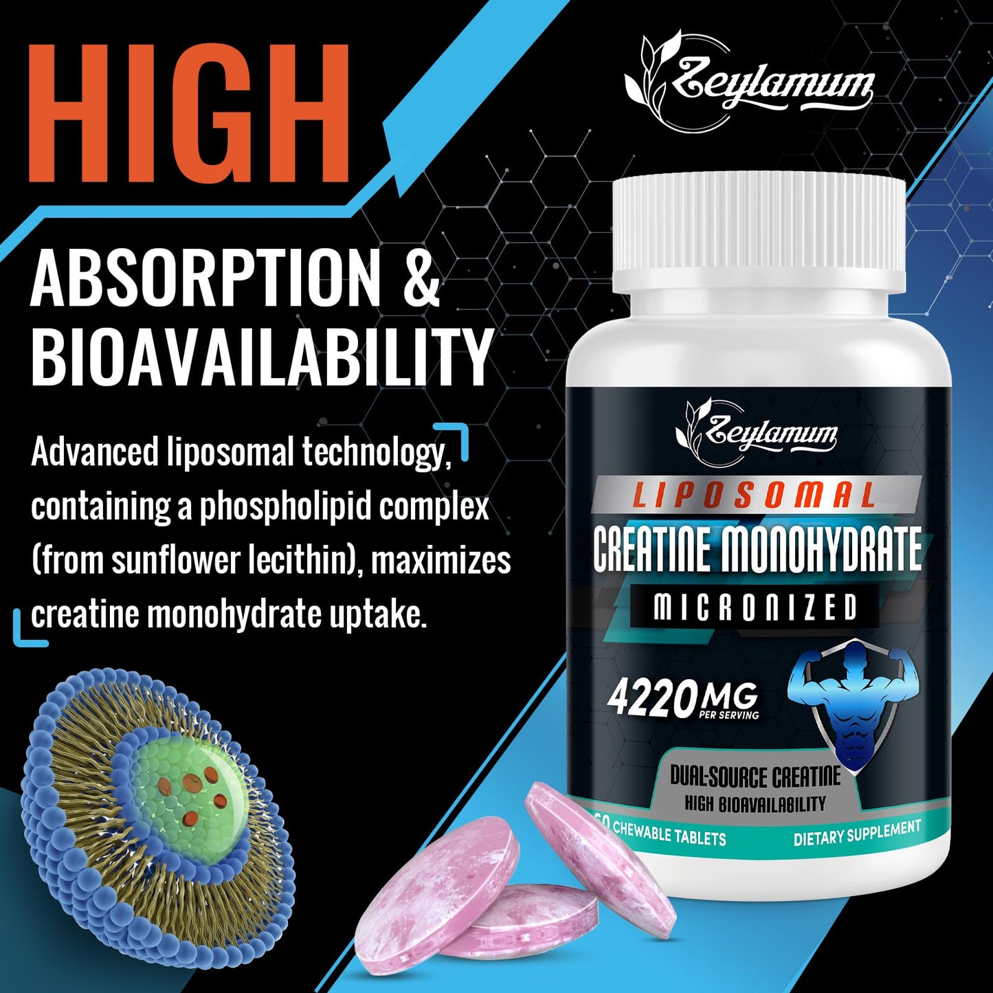 Zeylamum Liposomal Creatine Monohydrate Chewable Tablets 120 Tablets