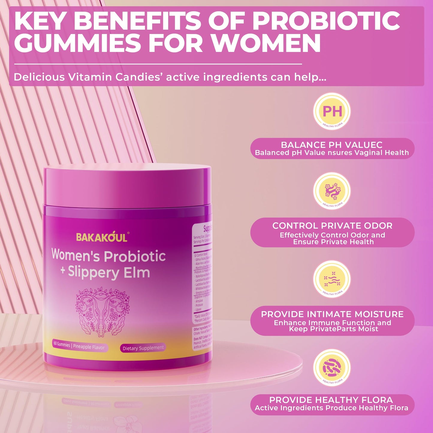 BAKAKOUL Feminine Probiotics Gummies for Women 120 Gummies