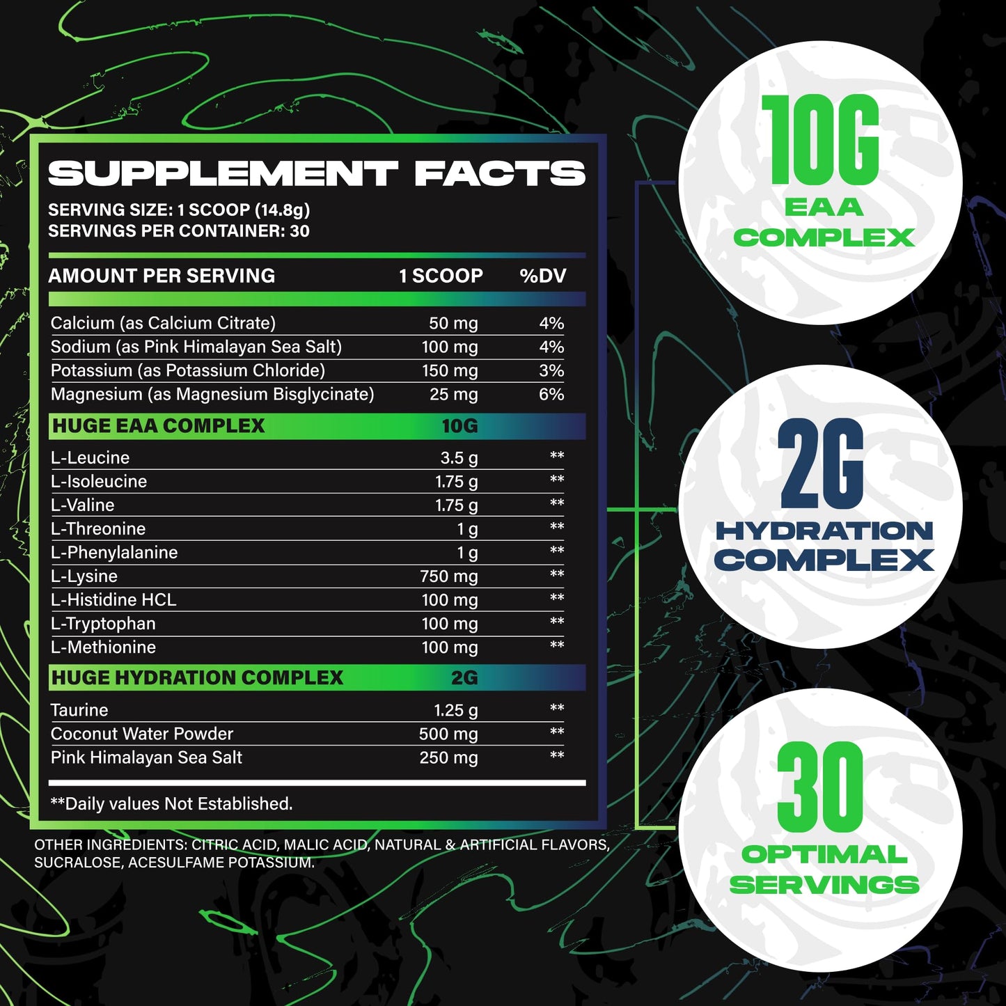 Huge Supplements EAA + Hydration Essential Amino Acids Powder, 15.6 oz