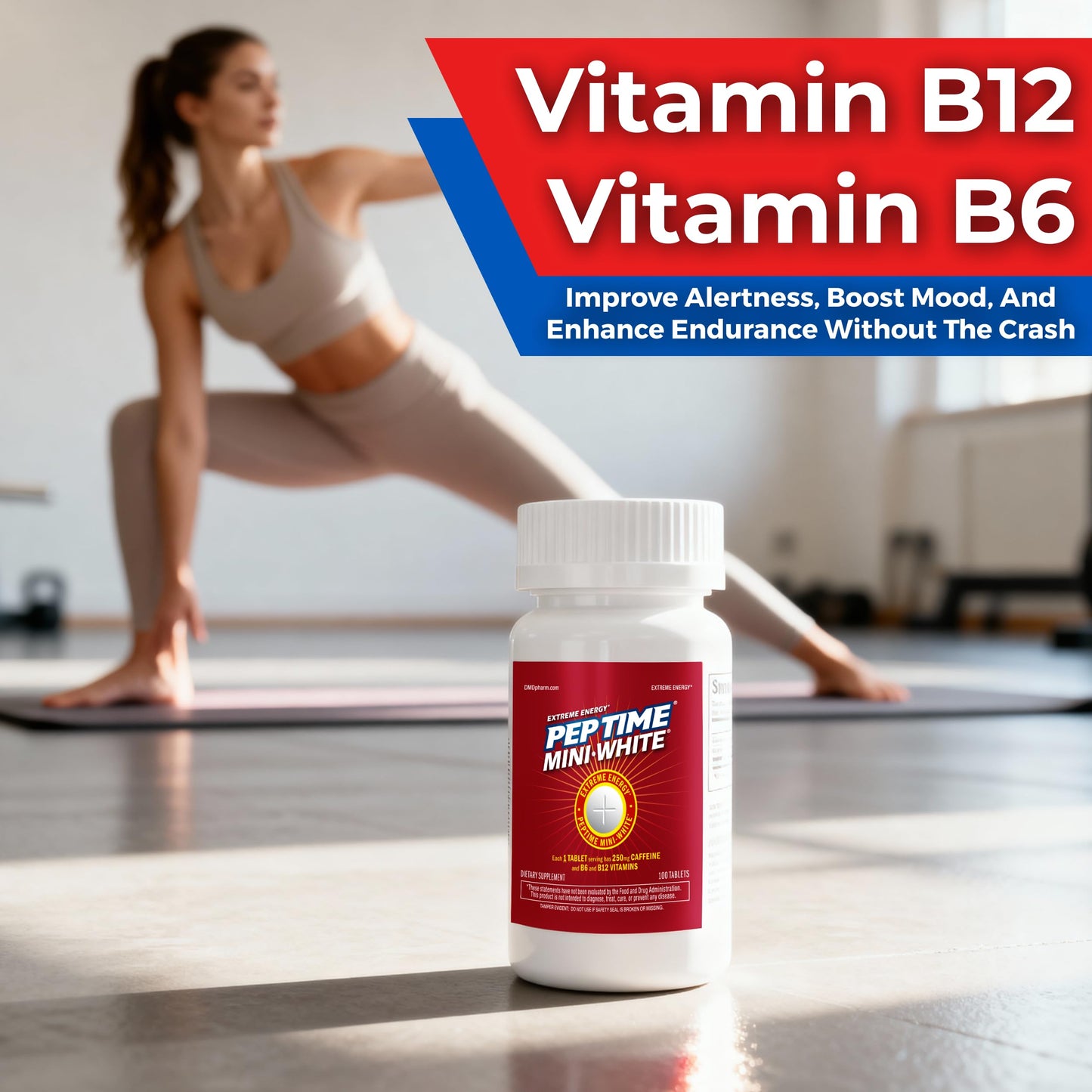 PEPTIME Energy Peptime Mini White Vitamins B6 and B12 Caffeine Tablets, 300 Count