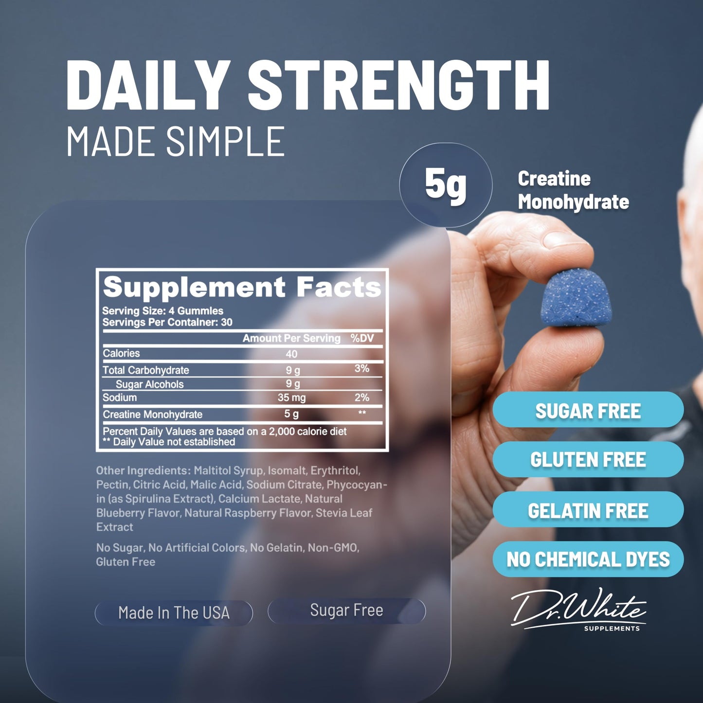 DR WHITE SUPPLEMENTS Creatine Monohydrate Gummies, 120 Count